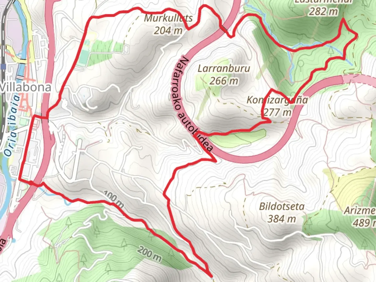 An image depicting the trail Villabona - Villabona PR GI 120 and its surrounding area.
