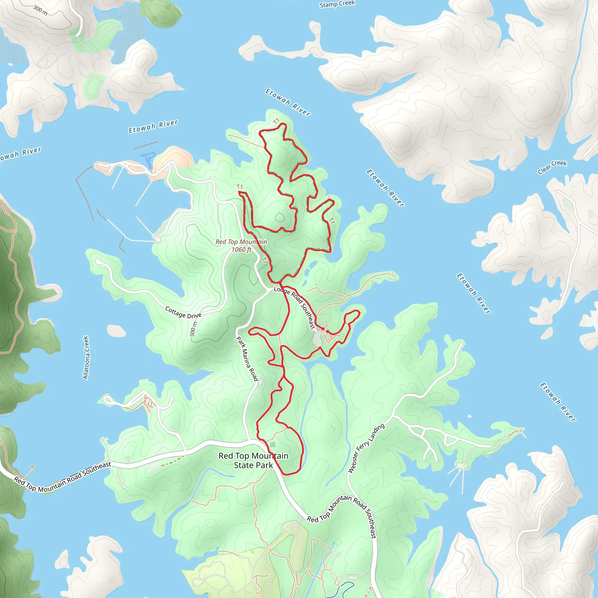 Sweet Gum and Homestead Loop Trail - Red Top Mountain State Park mobile static map