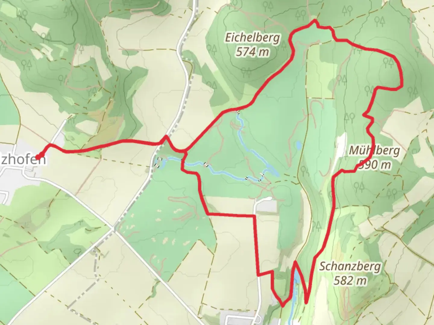 An image depicting the trail Muhlberg Loop - Golfclub am Habsberg and its surrounding area.