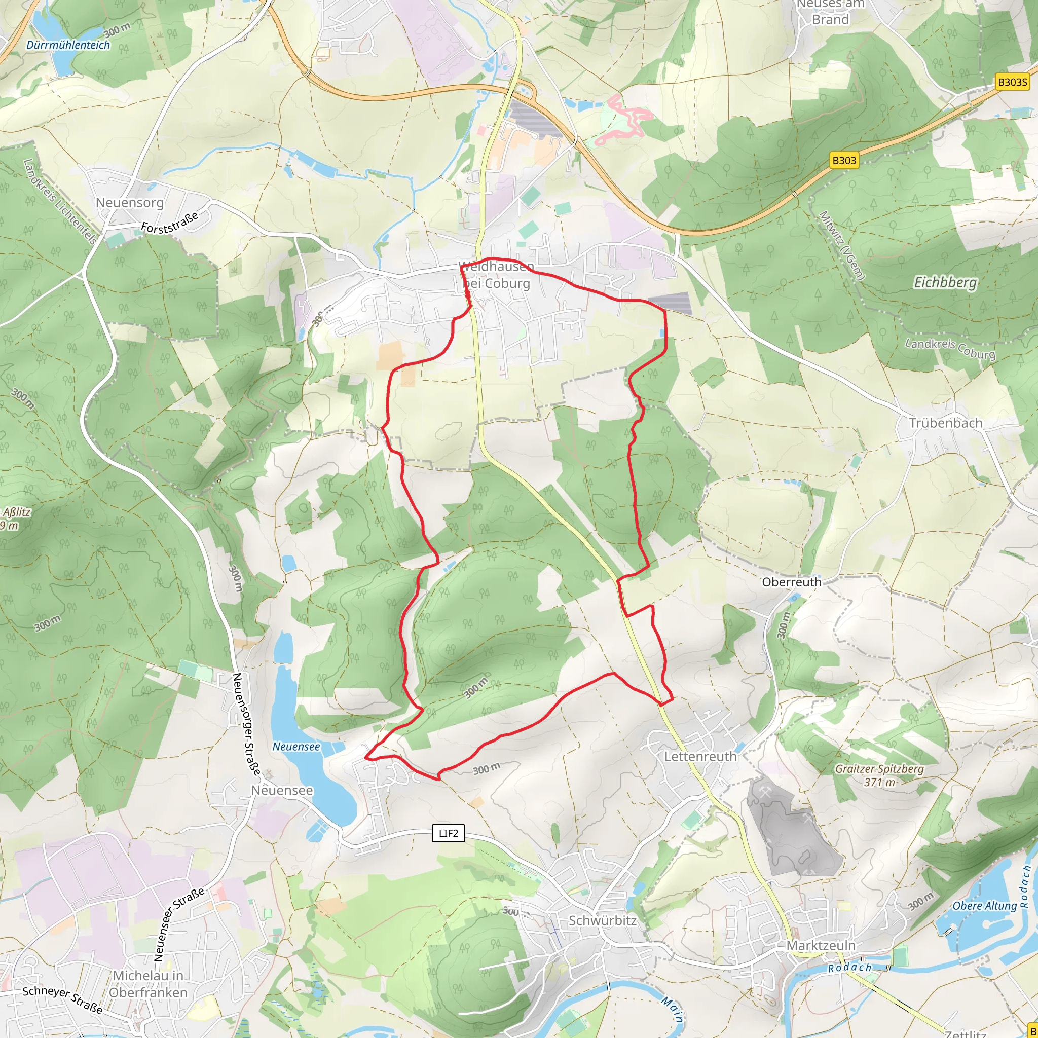 Wildhuegelweg and Rundweg Weidhausen Neuensee mobile static map