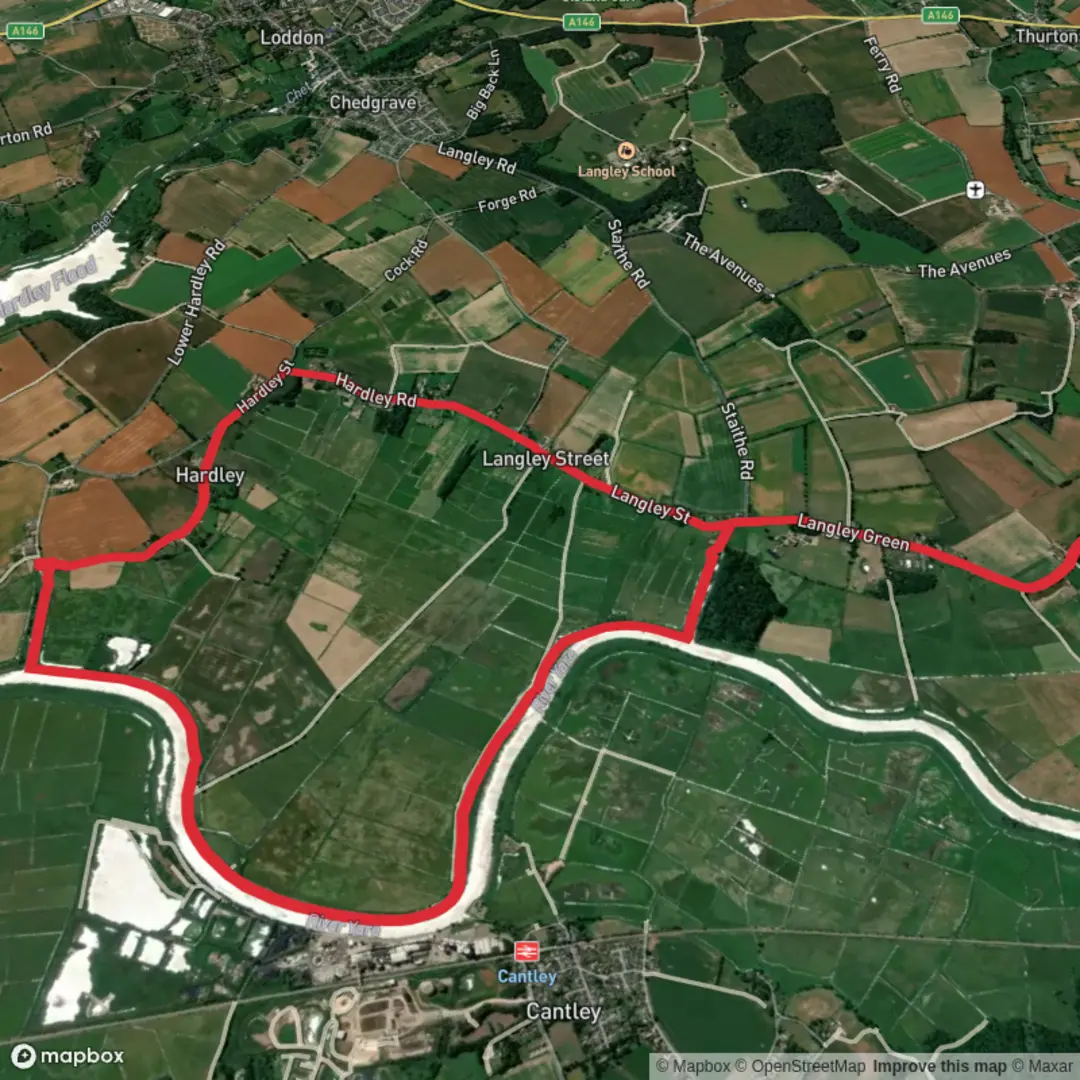 An image depicting the trail River Yare and The Wherrymans Way and its surrounding area.