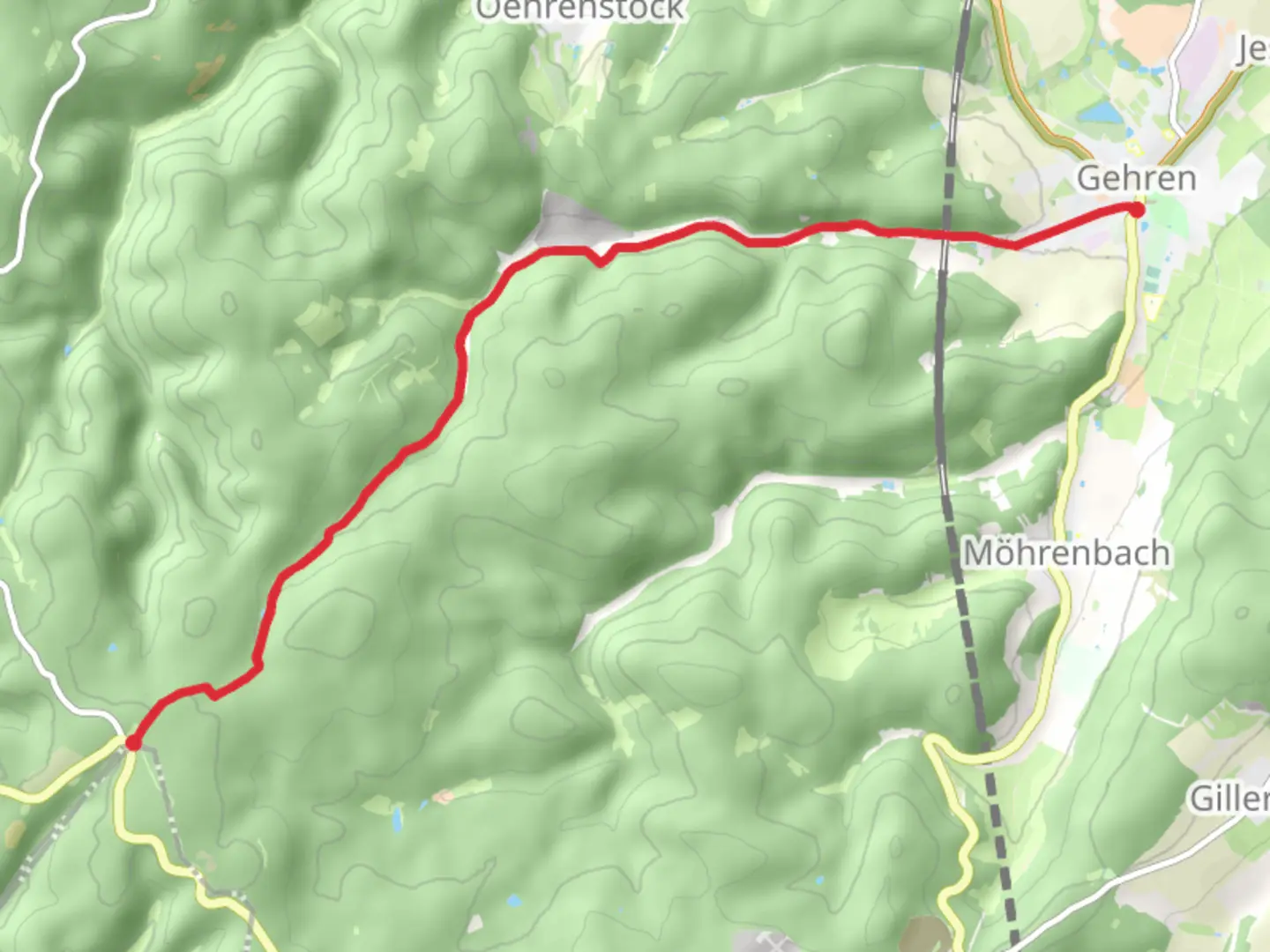 An image depicting the trail Gehren to Dreiherrenstein via Lutherweg Thueringen - Suedschlaufe and its surrounding area.