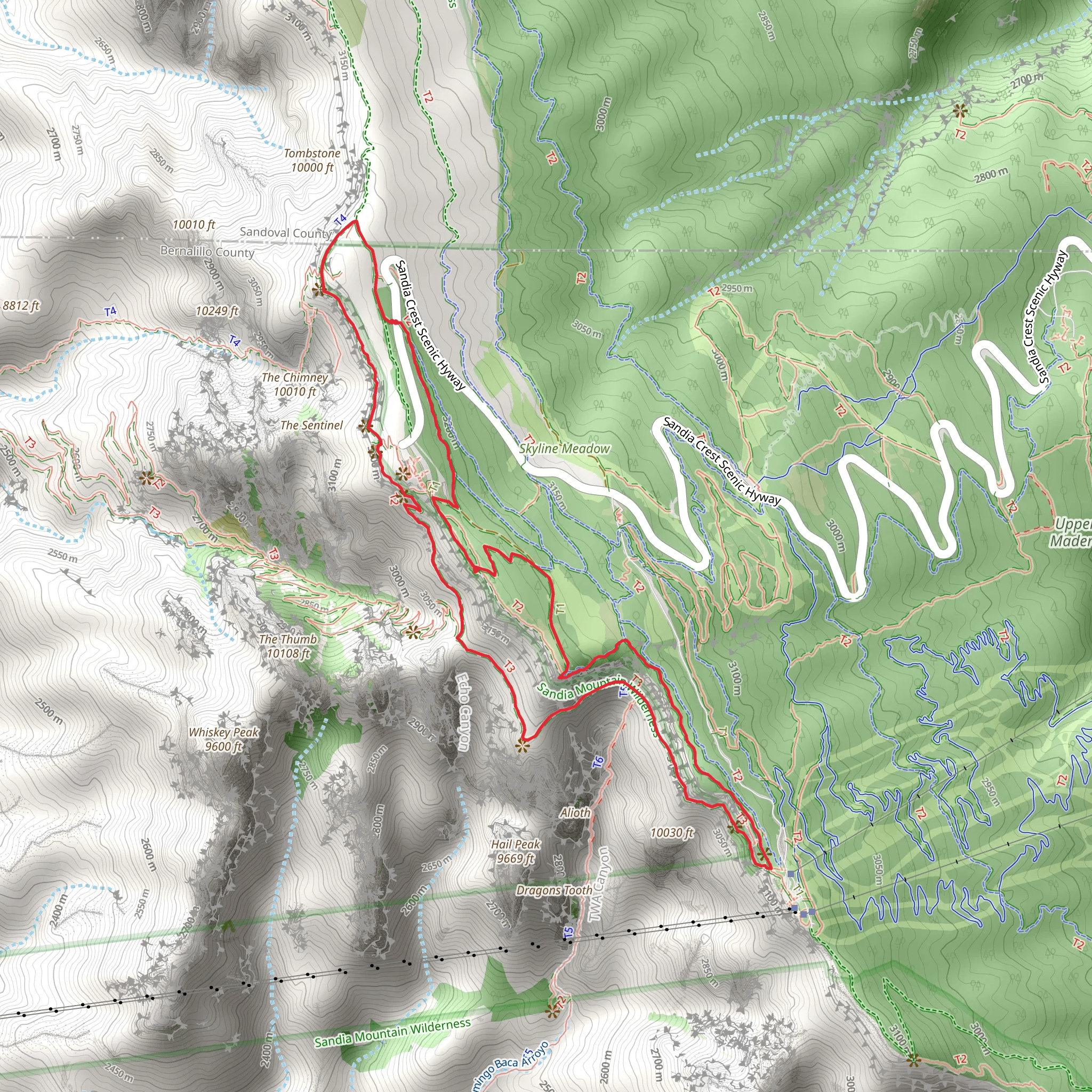 South Crest, La Luz Trail and Royce's Trail Loop mobile static map