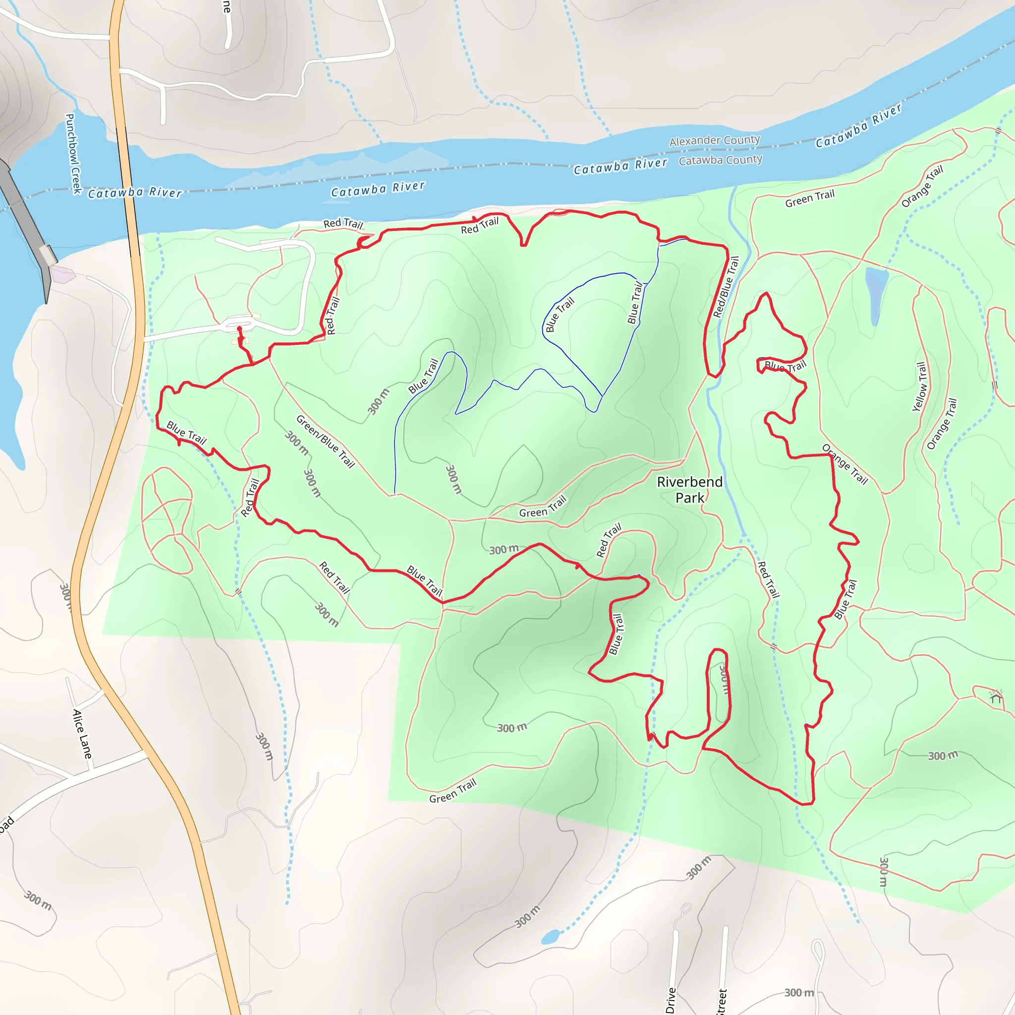 Red and Blue Trail Loop - Riverbend Park mobile static map