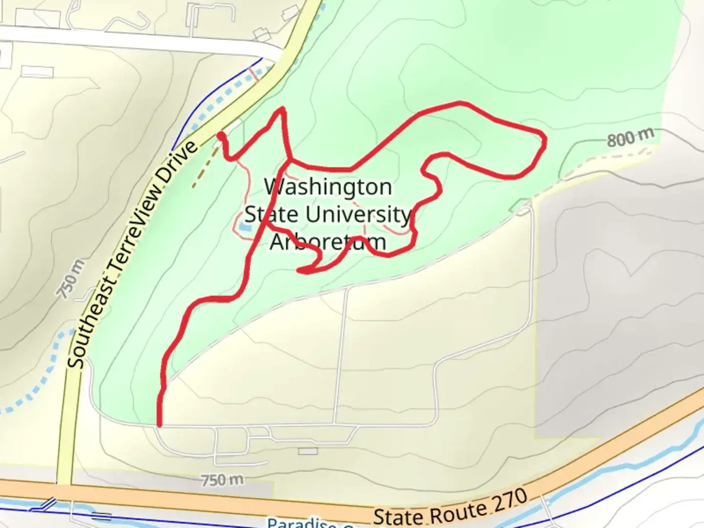 An image depicting the trail Arboretum Loop and its surrounding area.