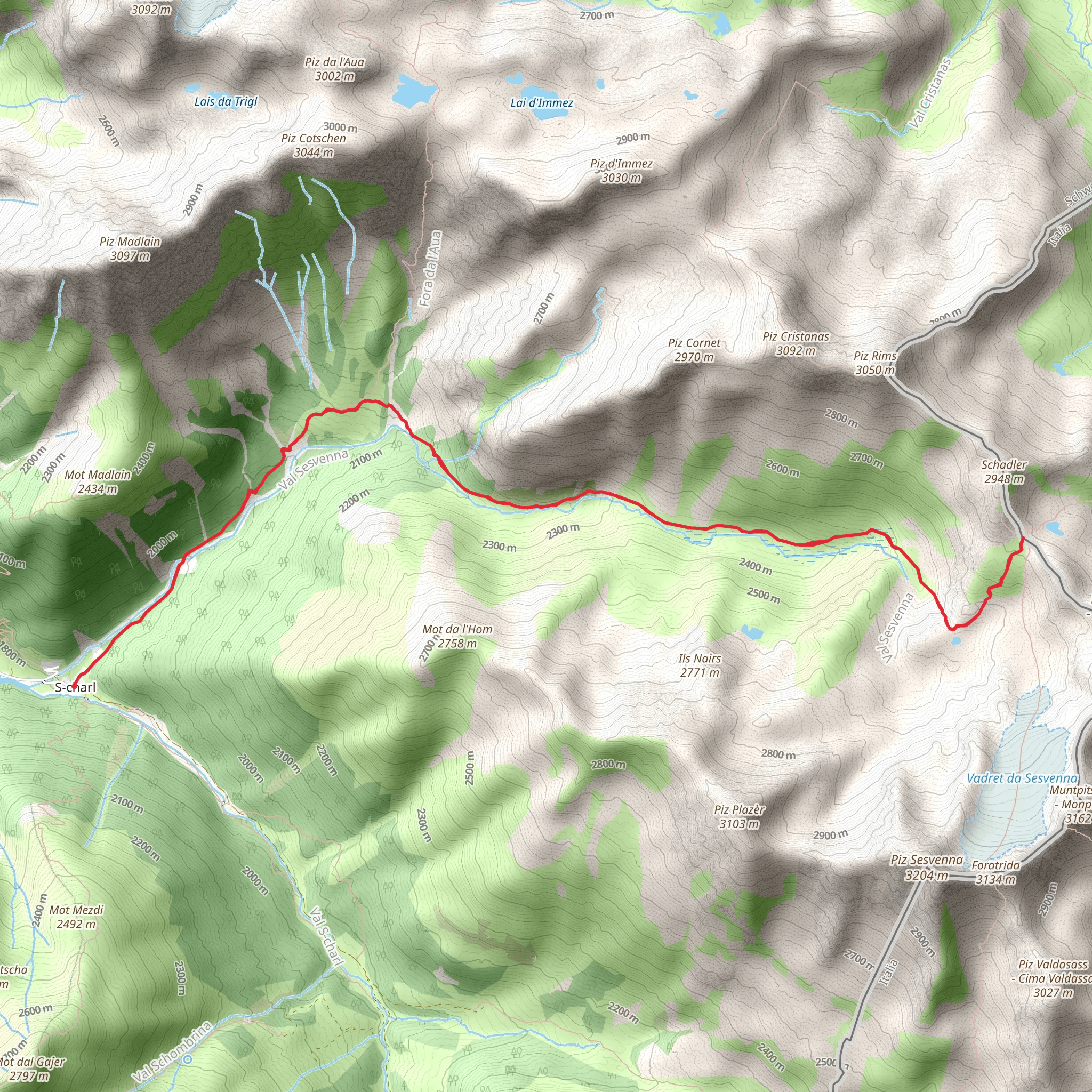 S - Charl to Val Sesvenna and Fuorcla Sesvenna mobile static map