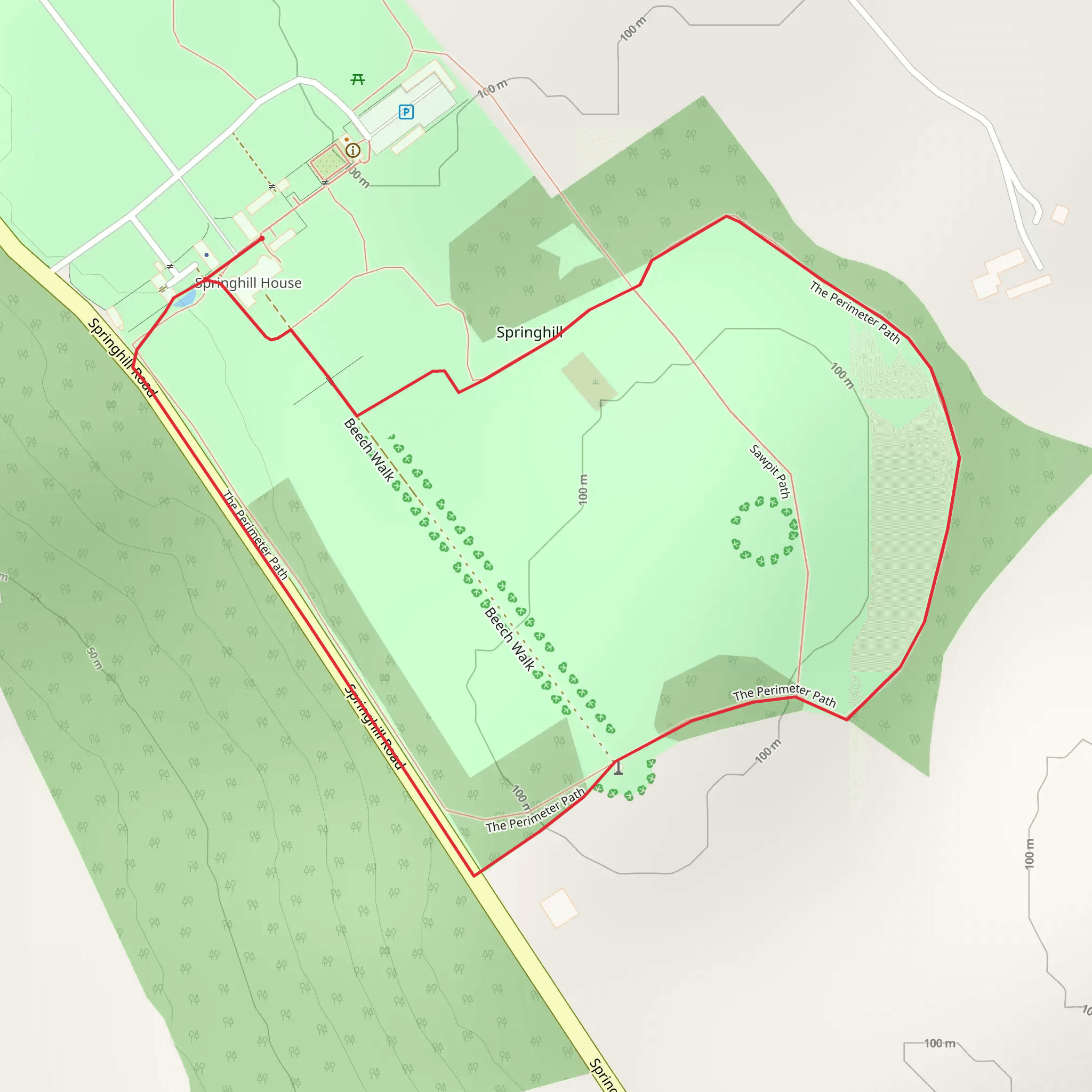 Springhill House - Sawpit Hill Walk mobile static map