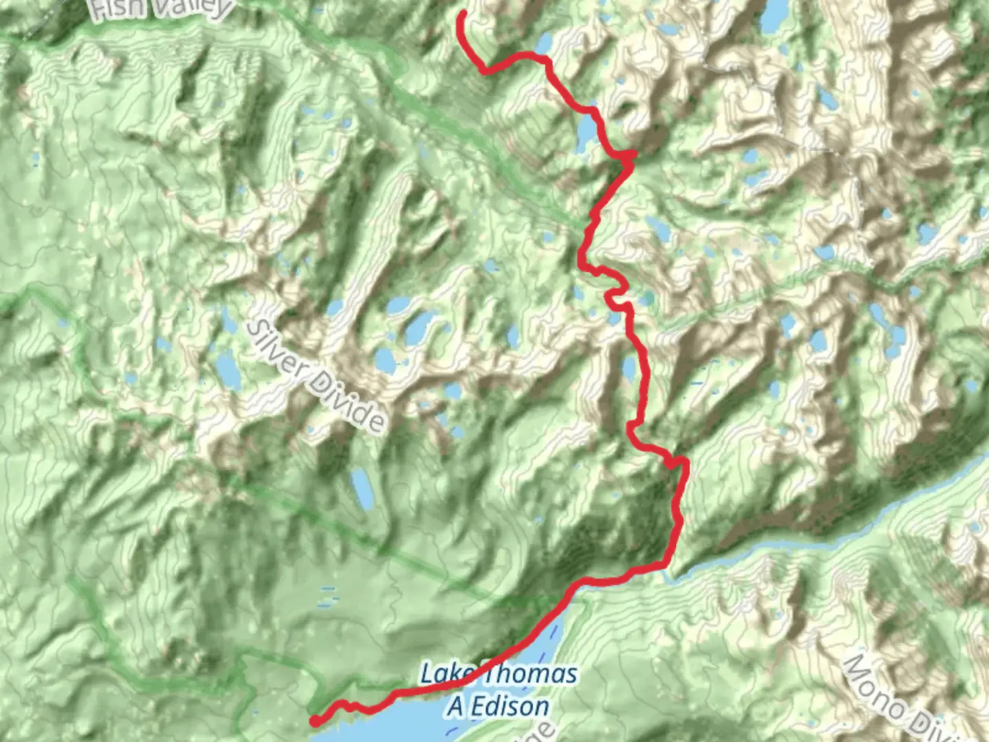 An image depicting the trail Purple Lake and Lake Virginia via High Sierra Pack Station Trail and its surrounding area.