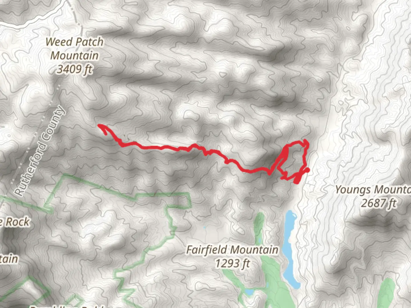 An image depicting the trail Weed Patch Mountain Trail and Buffalo Creek Park Loop and its surrounding area.