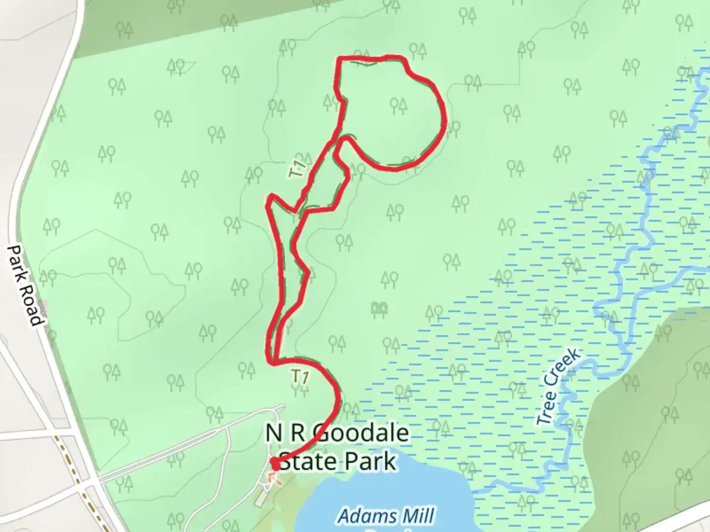 An image depicting the trail N R Goodale State Park Loop and its surrounding area.