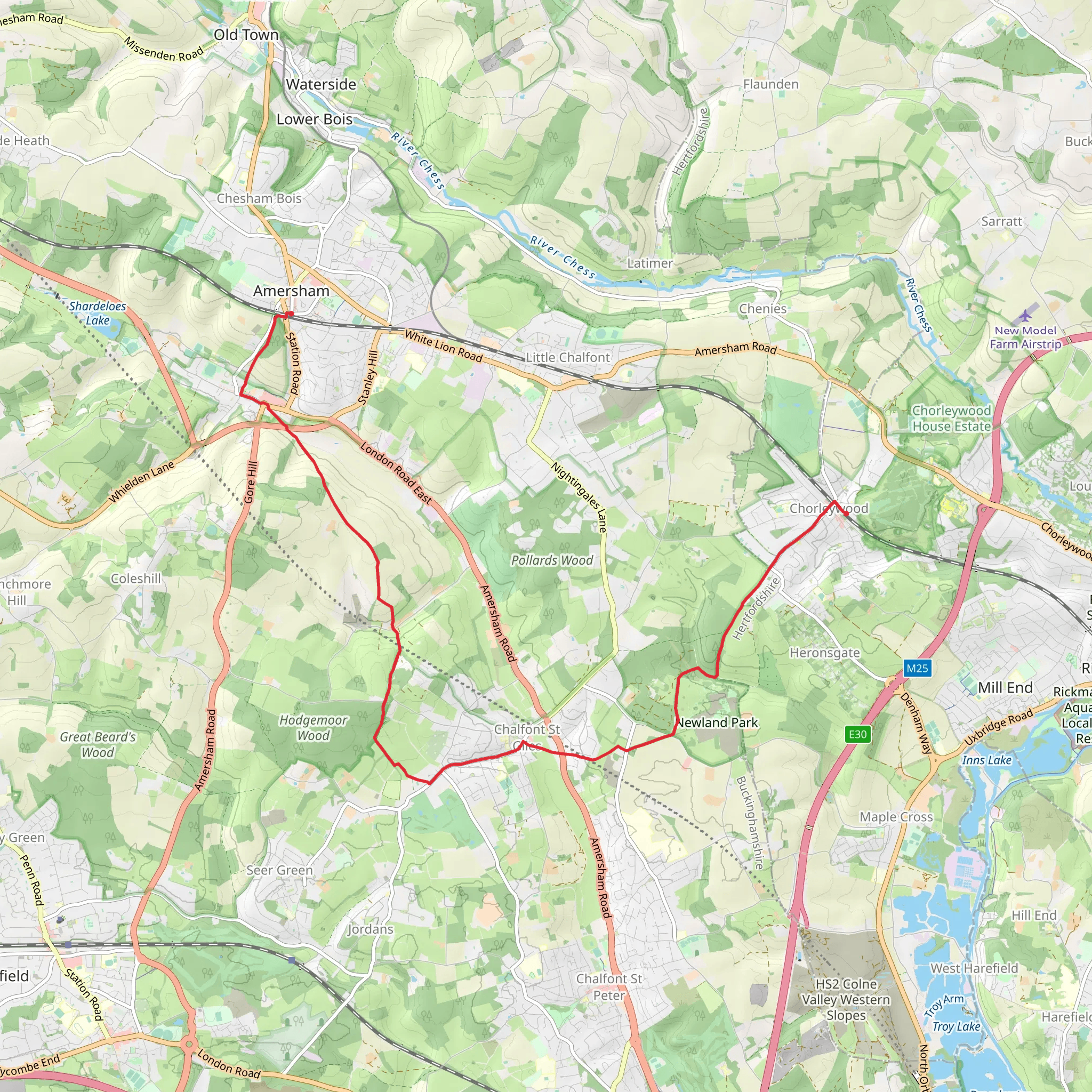 Amersham to Chorleywood via Chalfont St Giles mobile static map