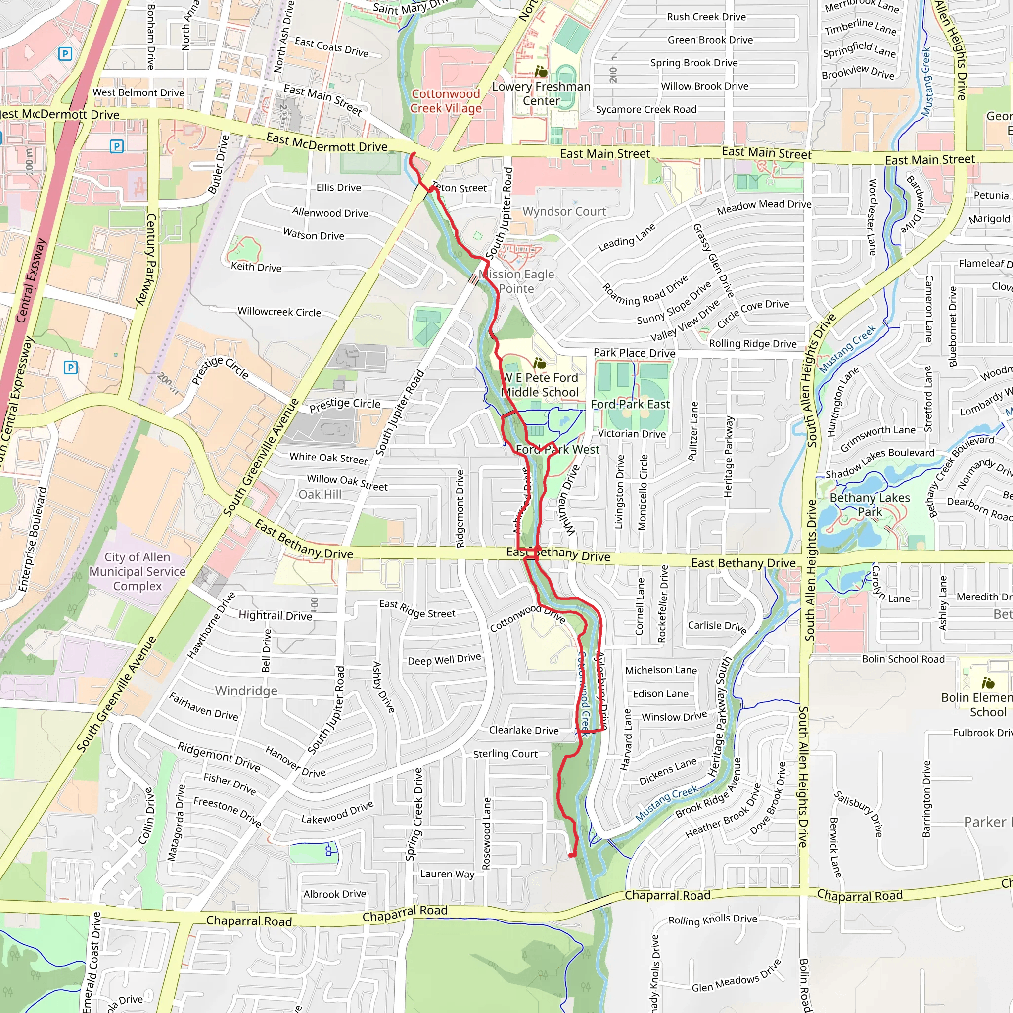 Cottonwood Creek Loop from Heritage Park mobile static map