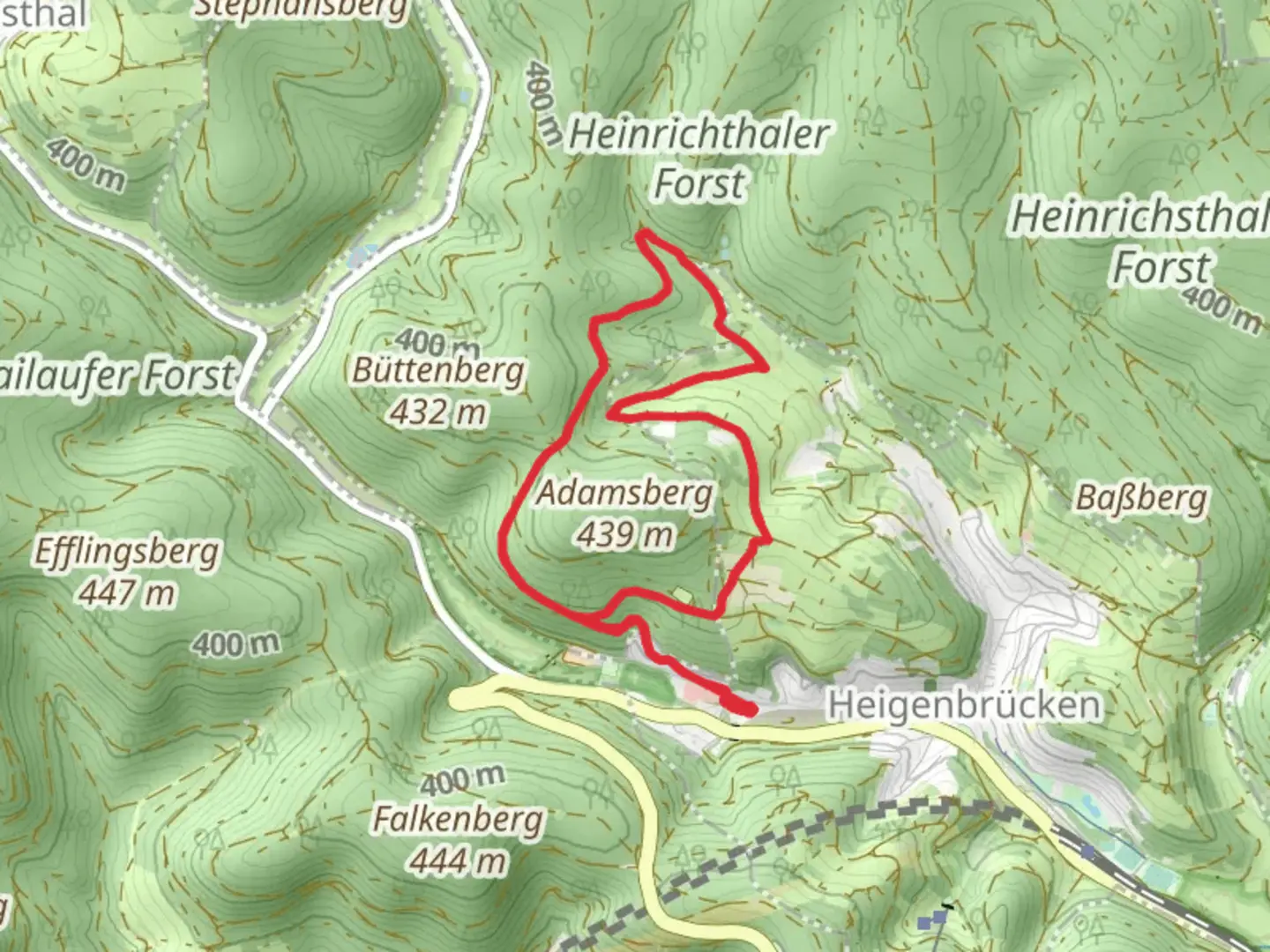 An image depicting the trail Heigenbruecken Loop and its surrounding area.