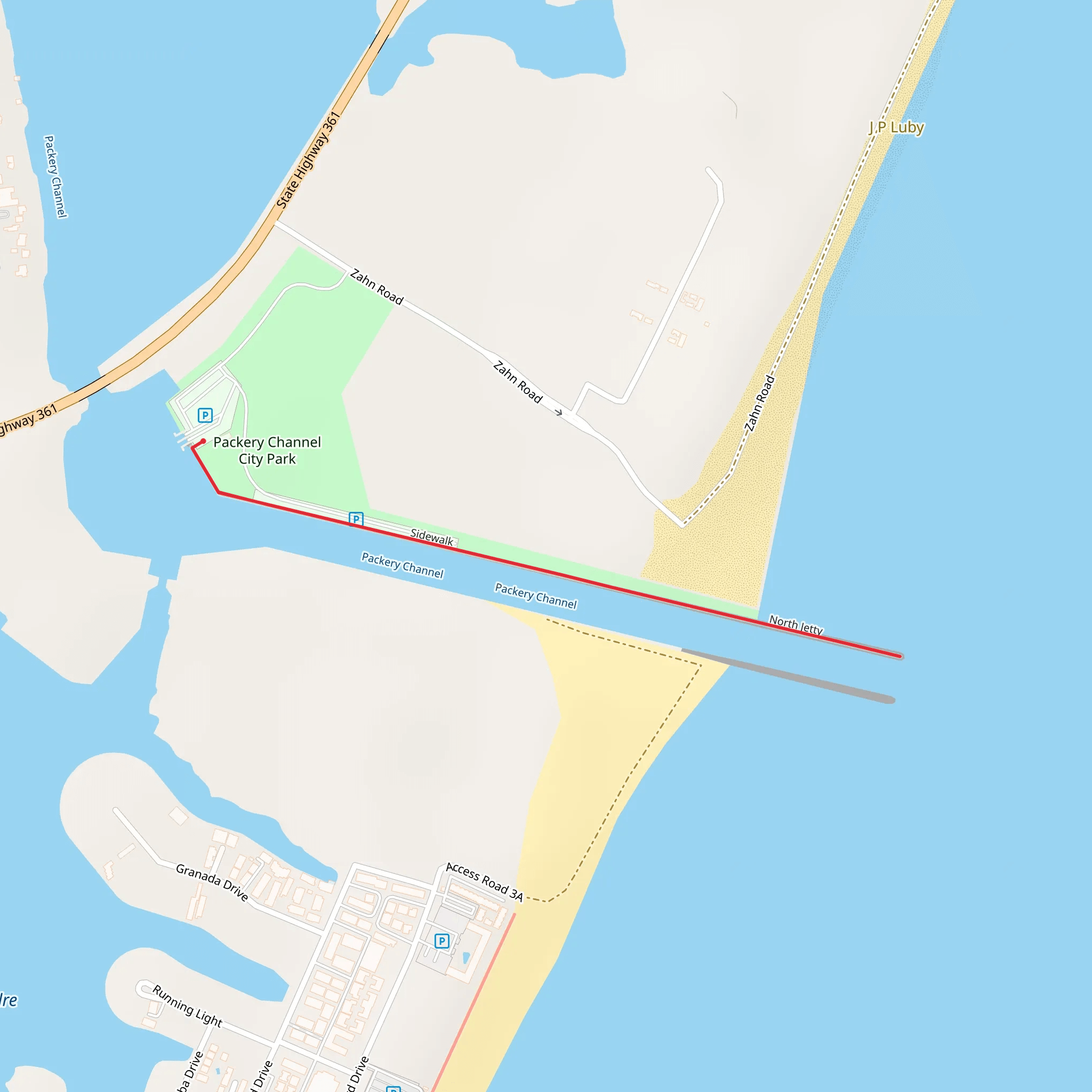 North Jetty via Packery Channel mobile static map