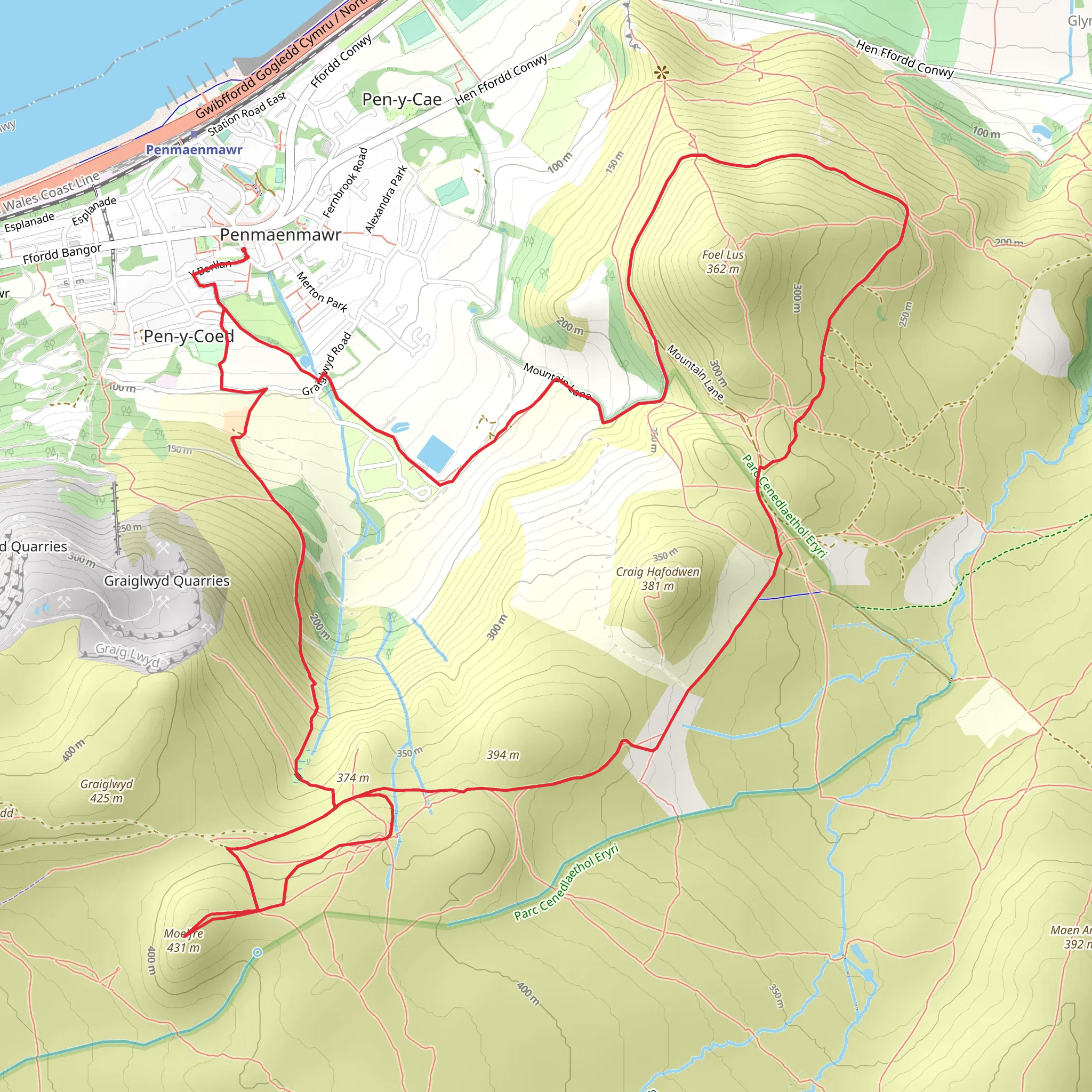 Druid Circle - Moelfre and Foel Lus from Penmaenmawr mobile static map