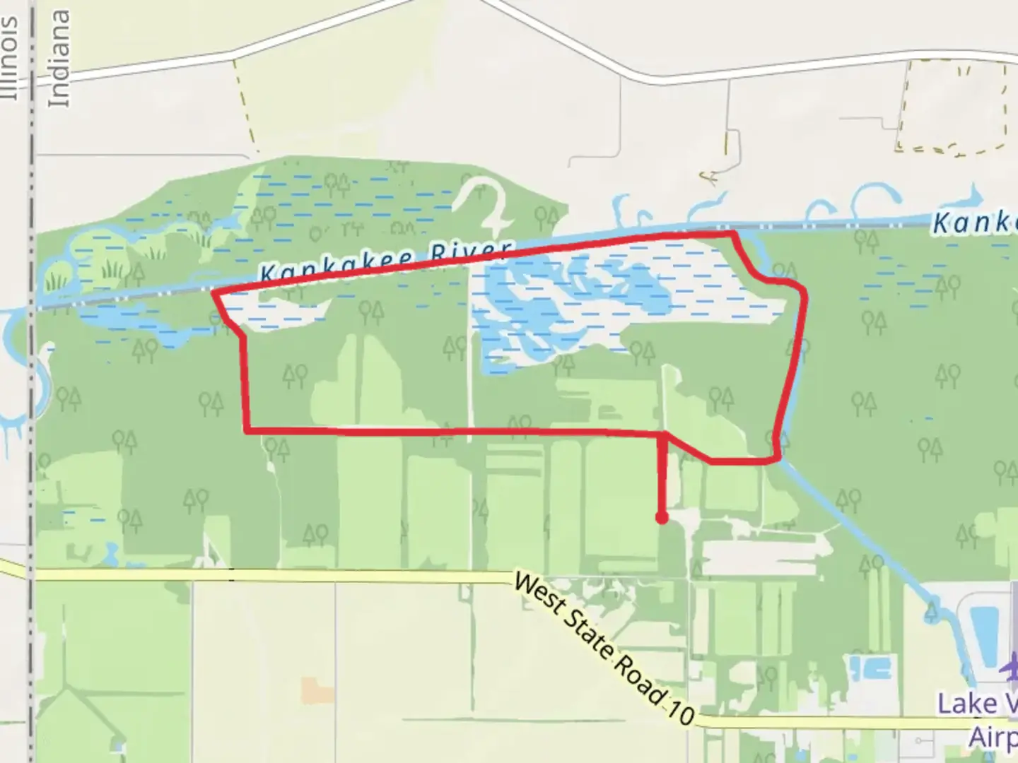 An image depicting the trail Kankakee River and Beaver Lake Ditch Loop and its surrounding area.