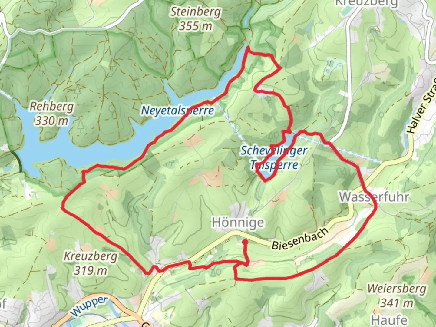 An image depicting the trail Silbertalsperre via Hambüchen and Schevelinger Weg and its surrounding area.
