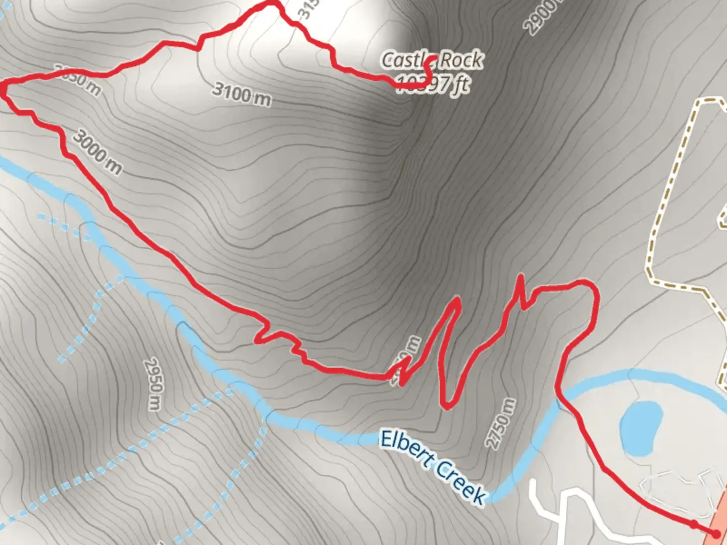 An image depicting the trail Castle Rock via Elbert Creek Trail and its surrounding area.