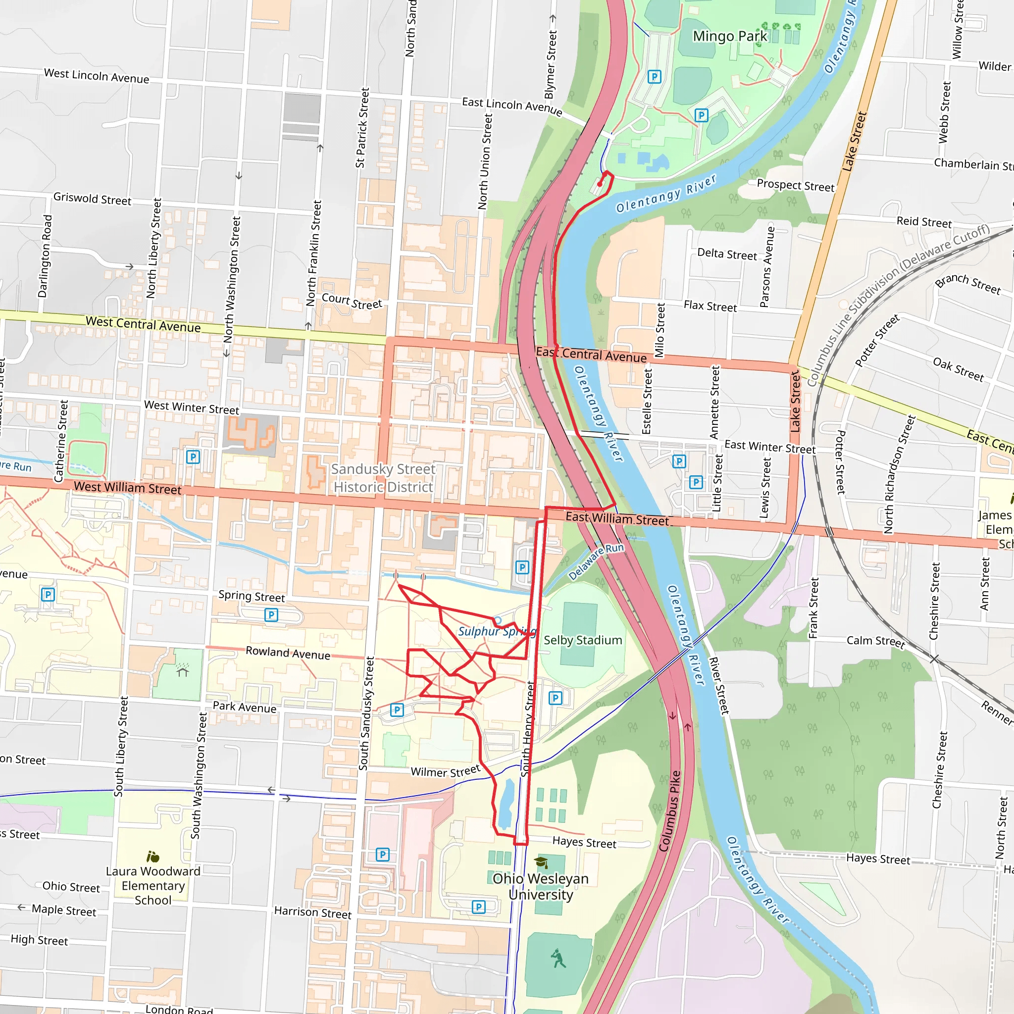 Olentangy River and Delaware Run mobile static map