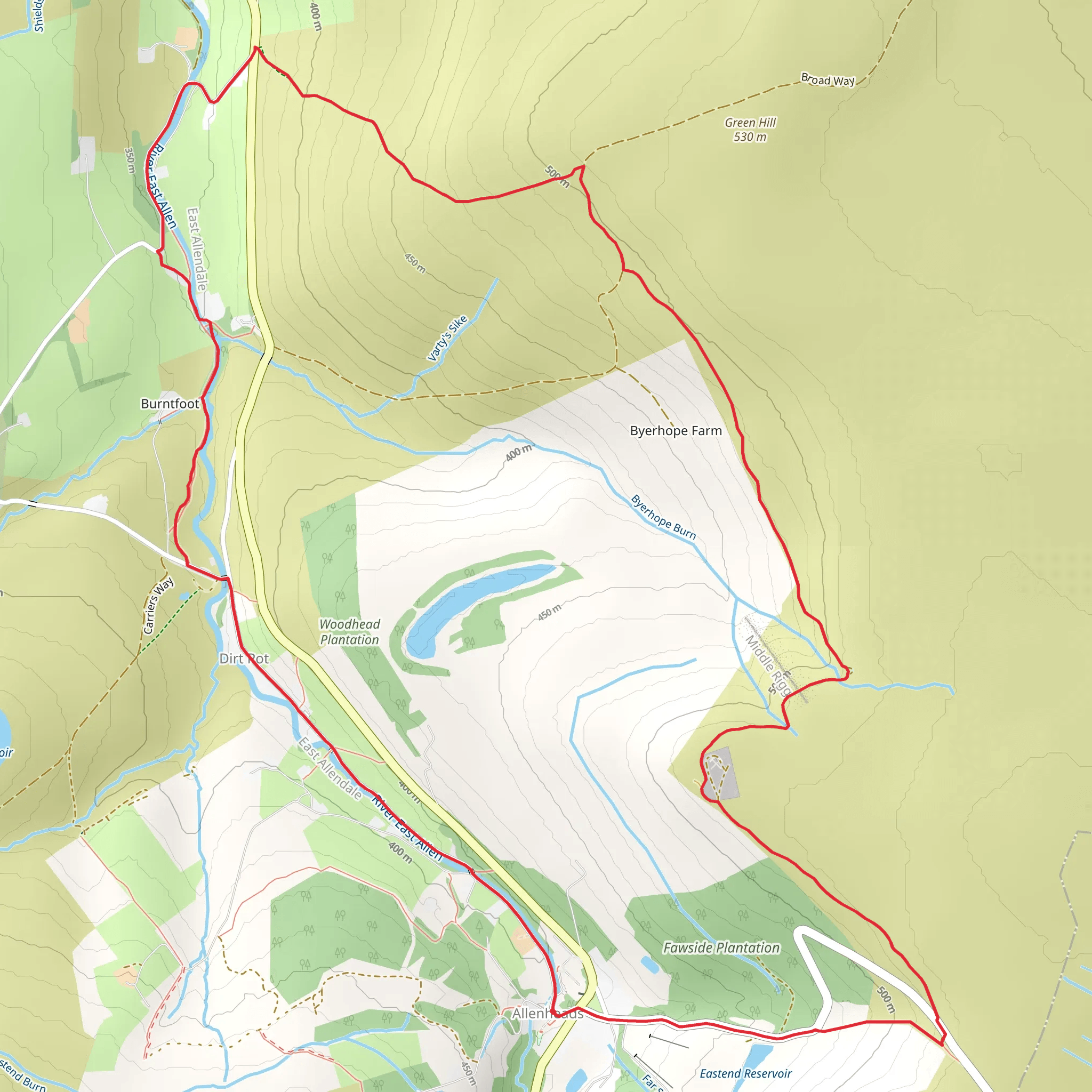 Allenheads to Fell View Loop mobile static map