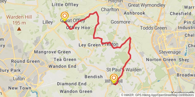 Sharpenhoe Clappers to Peter's Green via Chiltern Way stage 2 Map