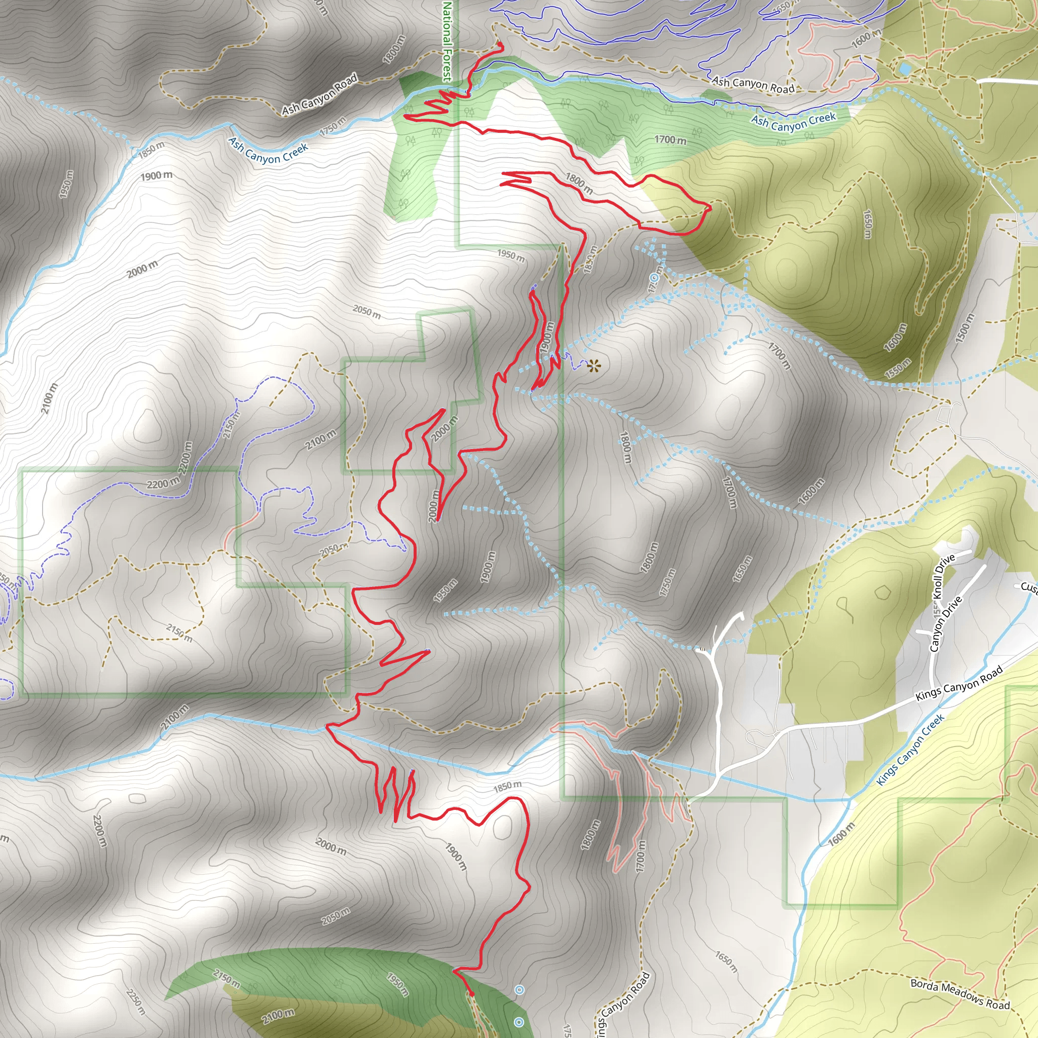 Ash Canyon to Kings Canyon Trail mobile static map