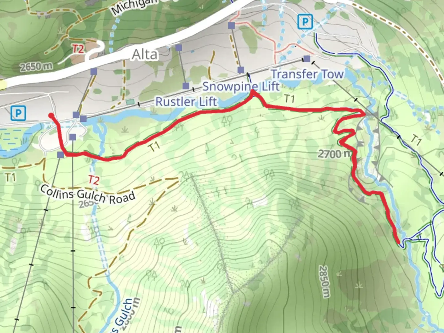 An image depicting the trail Lower Albino Meadows Trail and Snake Pit Trail and its surrounding area.