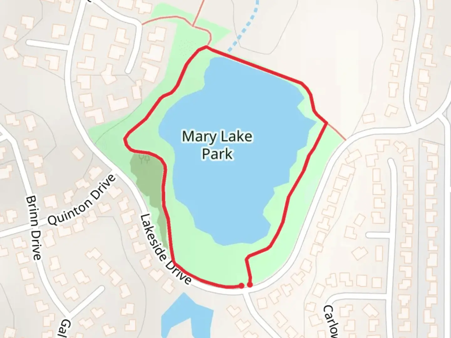 An image depicting the trail Mary Lake Loop and its surrounding area.