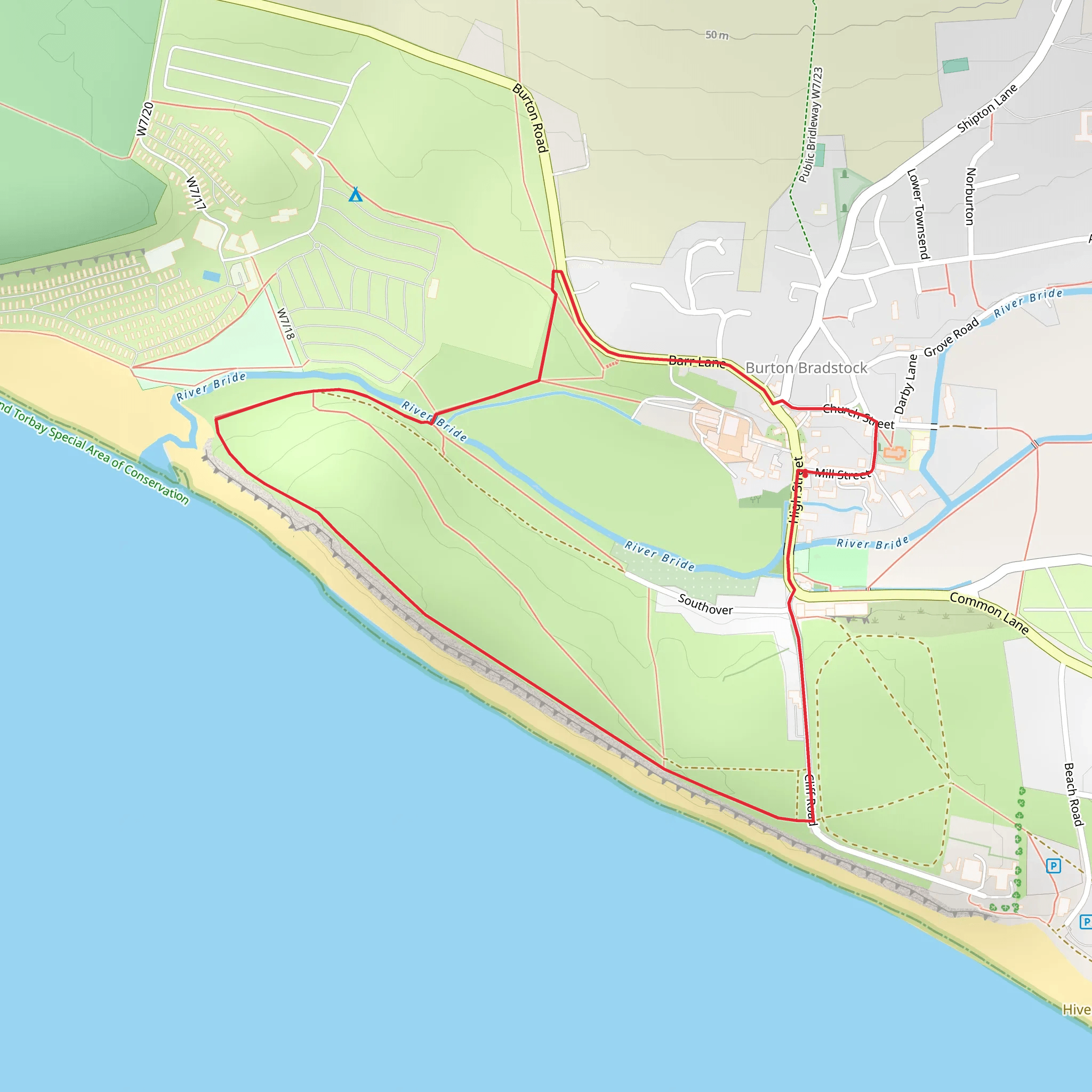 Burton Bradstock and Hive Beach Loop mobile static map
