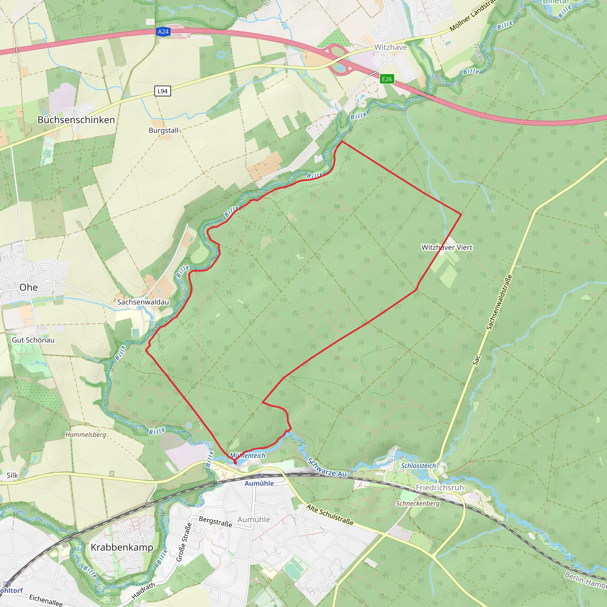 Schwarze Au via Sachsenwald Wanderweg and Stormarnweg mobile static map