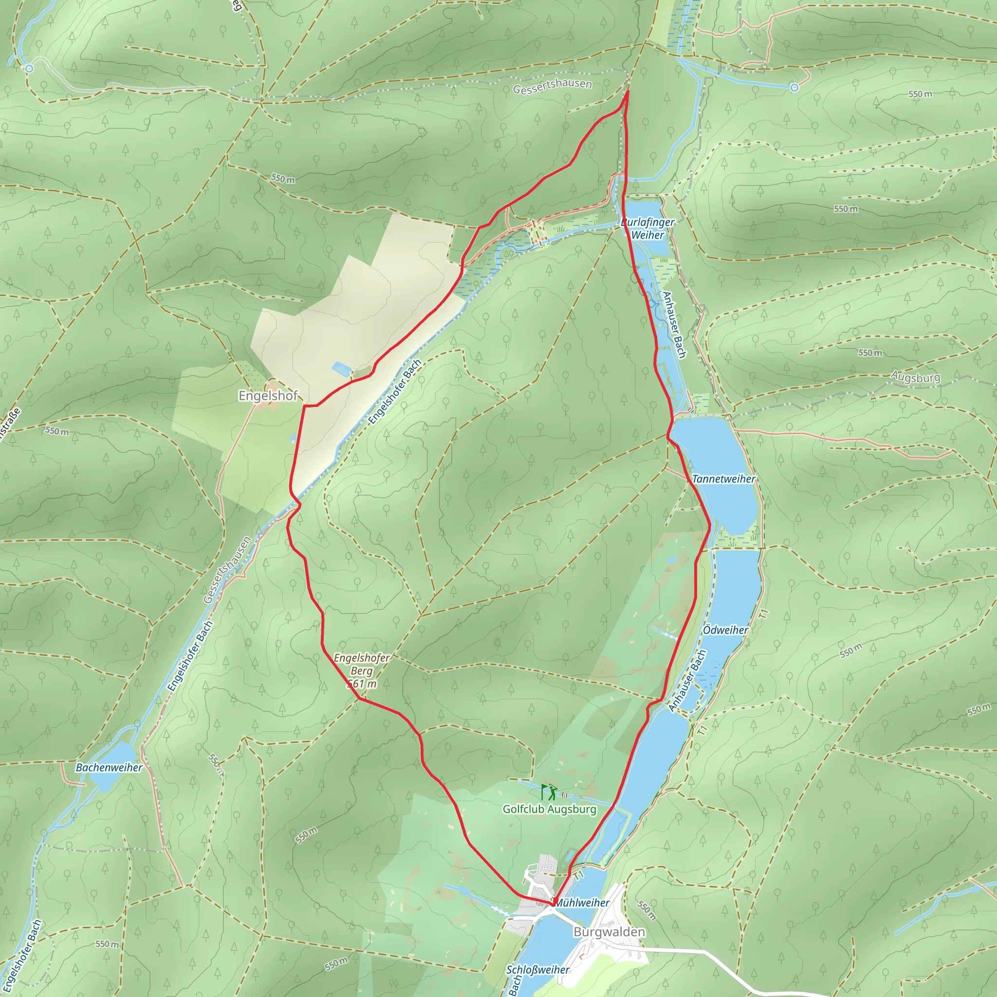 Bruckmahdweiher and Tannetweiher via Schwaebisch Allgaeuer Weitwanderweg mobile static map