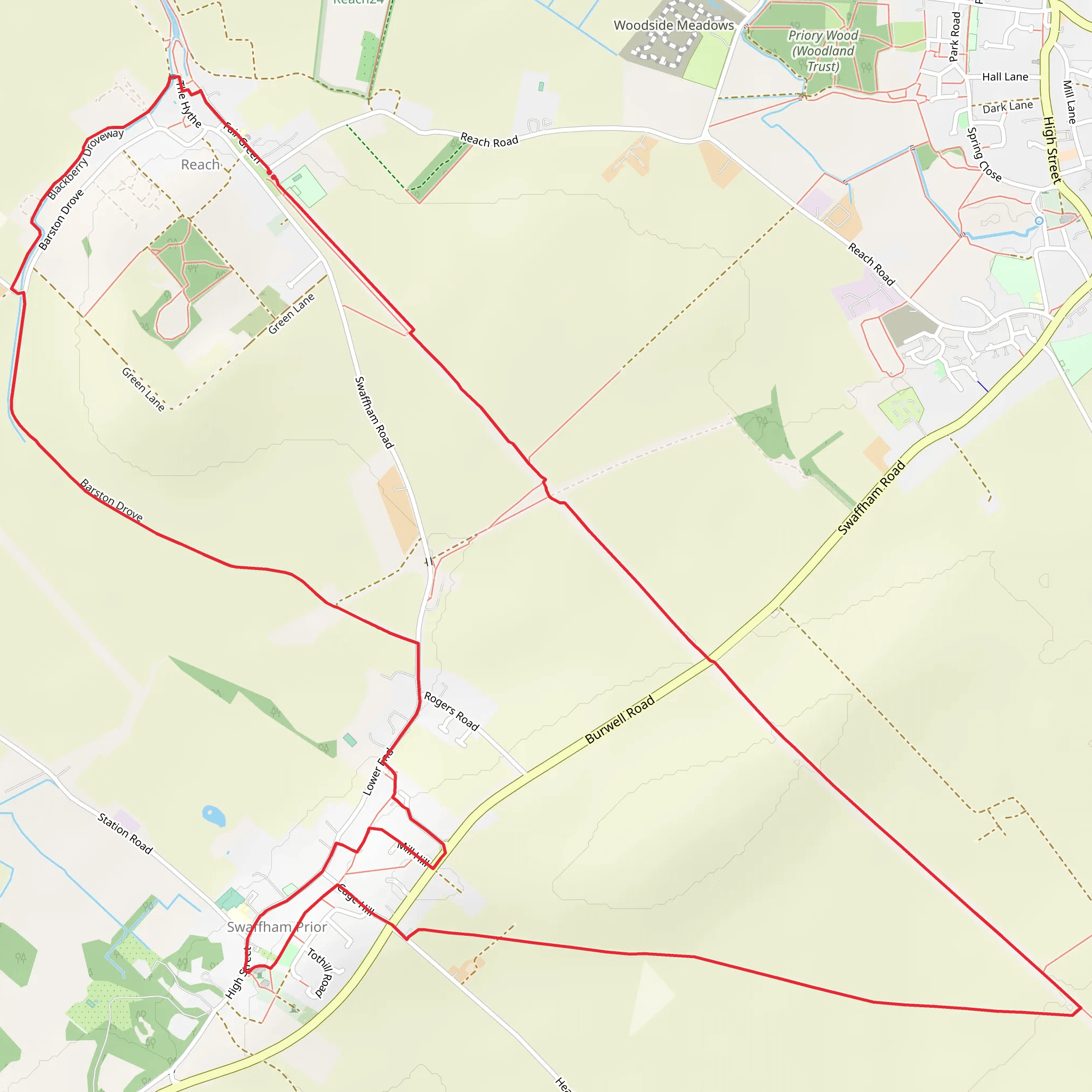Swaffham Prior and Devil's Dyke from Reach mobile static map