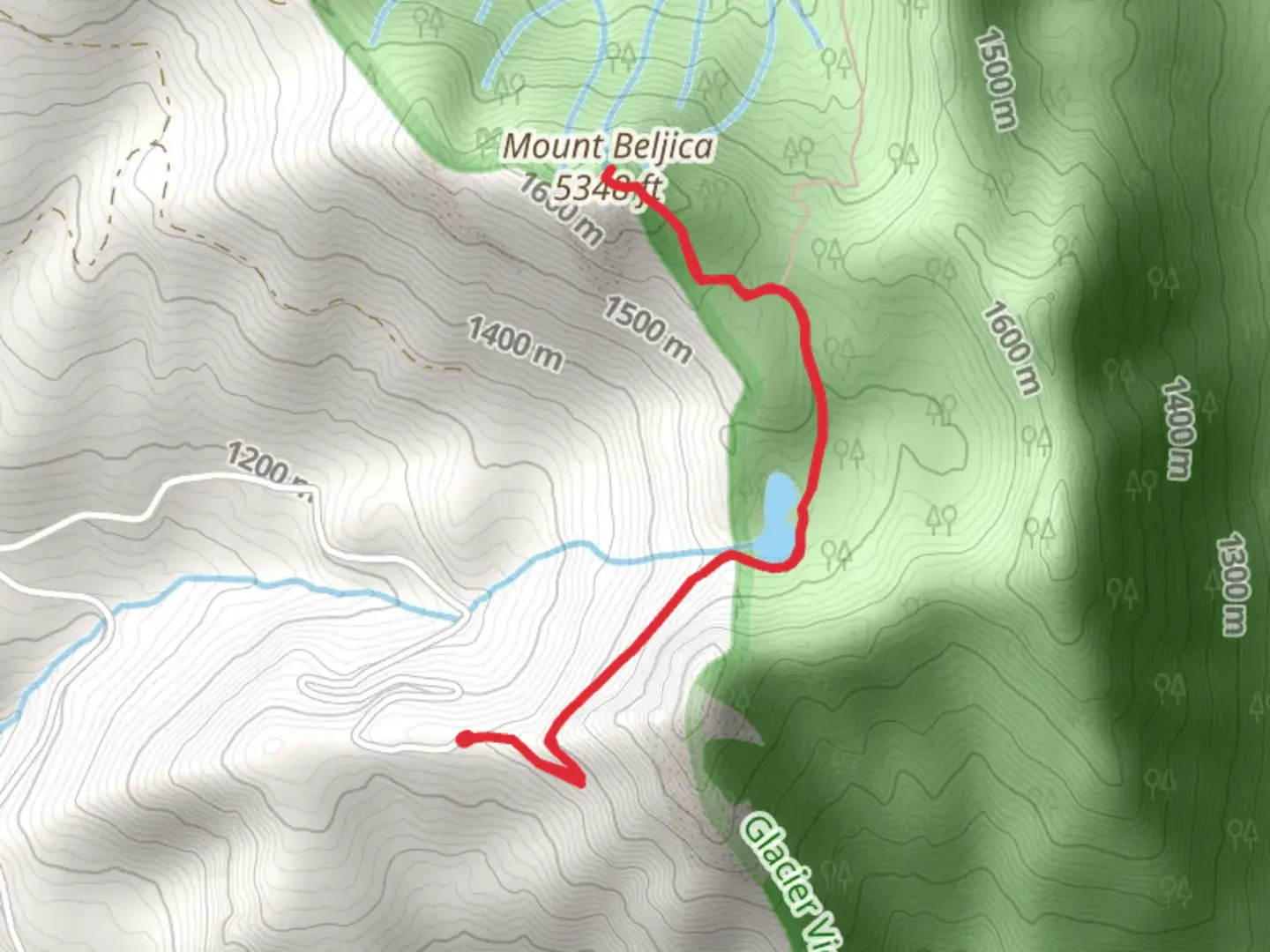 An image depicting the trail Mount Beljica via Lake Christine Trail and its surrounding area.
