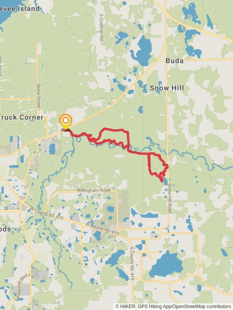 An image depicting the trail Kolokee Trail, Yahoo and Snake Loop and its surrounding area.