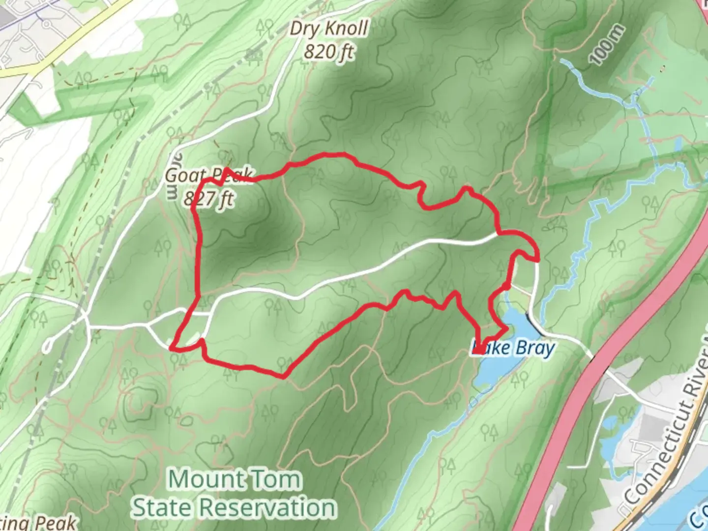 An image depicting the trail Goat Peak and Lake Bray via T Bagg Trail and Kay Bee Trail and its surrounding area.