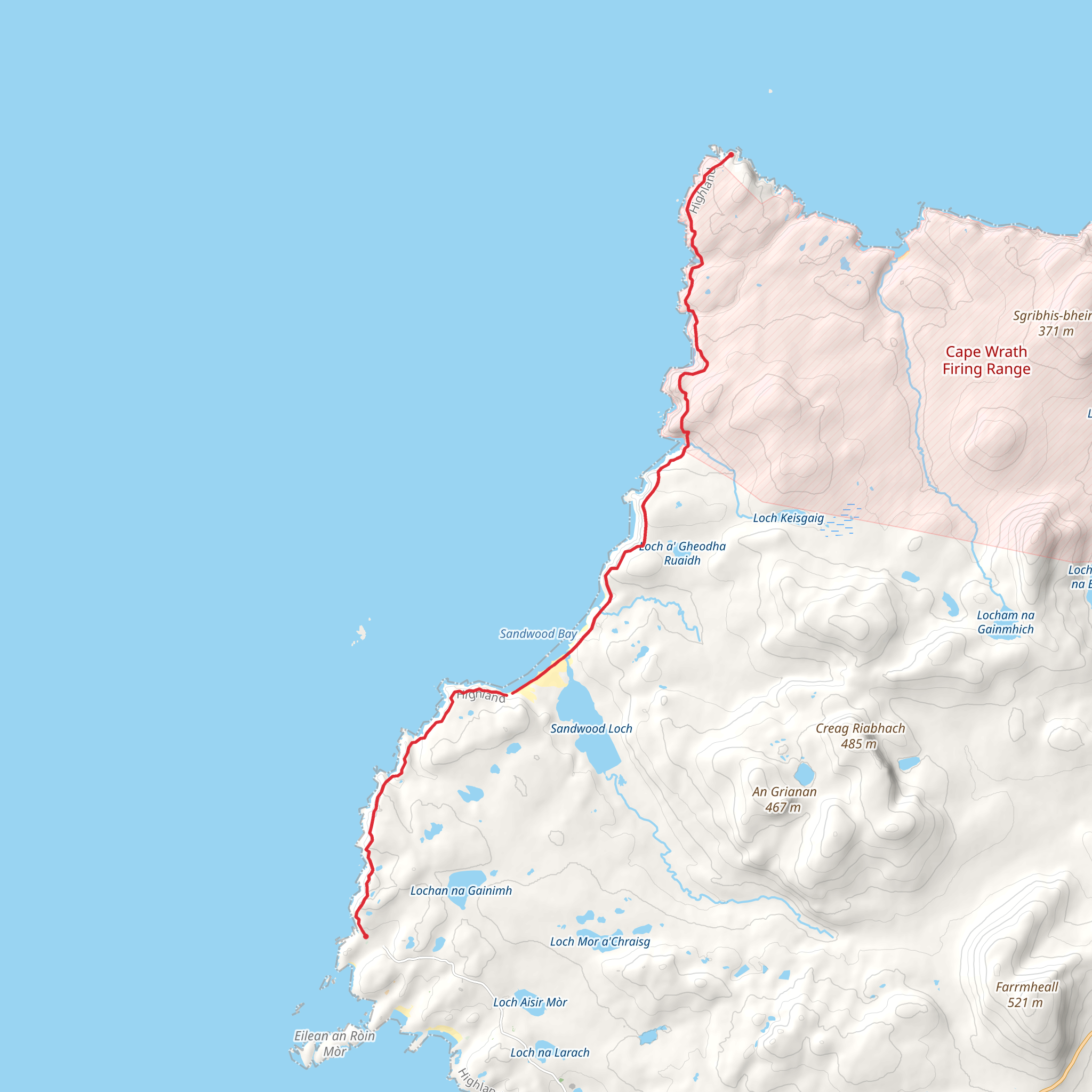Cape Wrath to Blairmore via Sandwood Bay mobile static map
