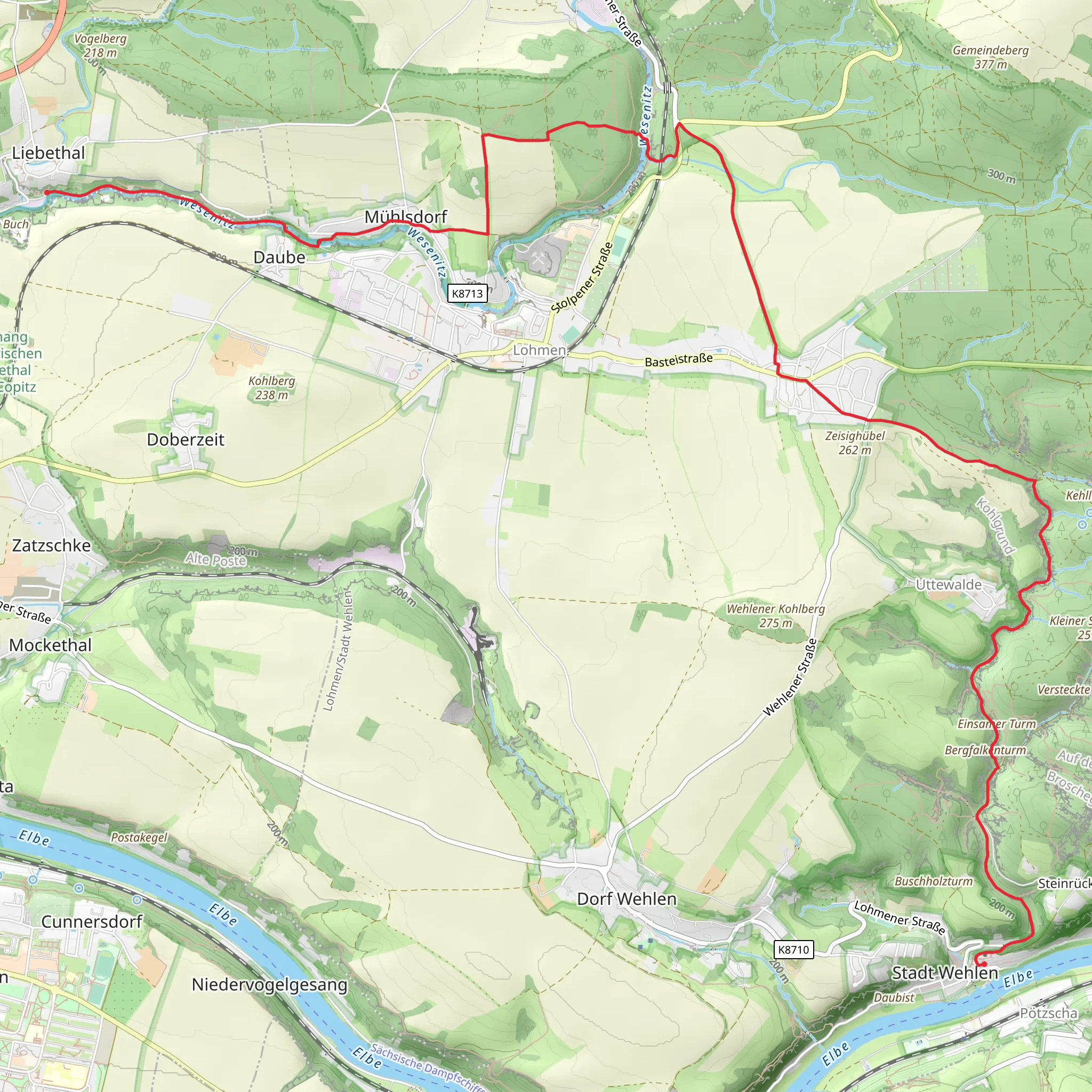 Liebethal to Stadt Wehlen Walk mobile static map