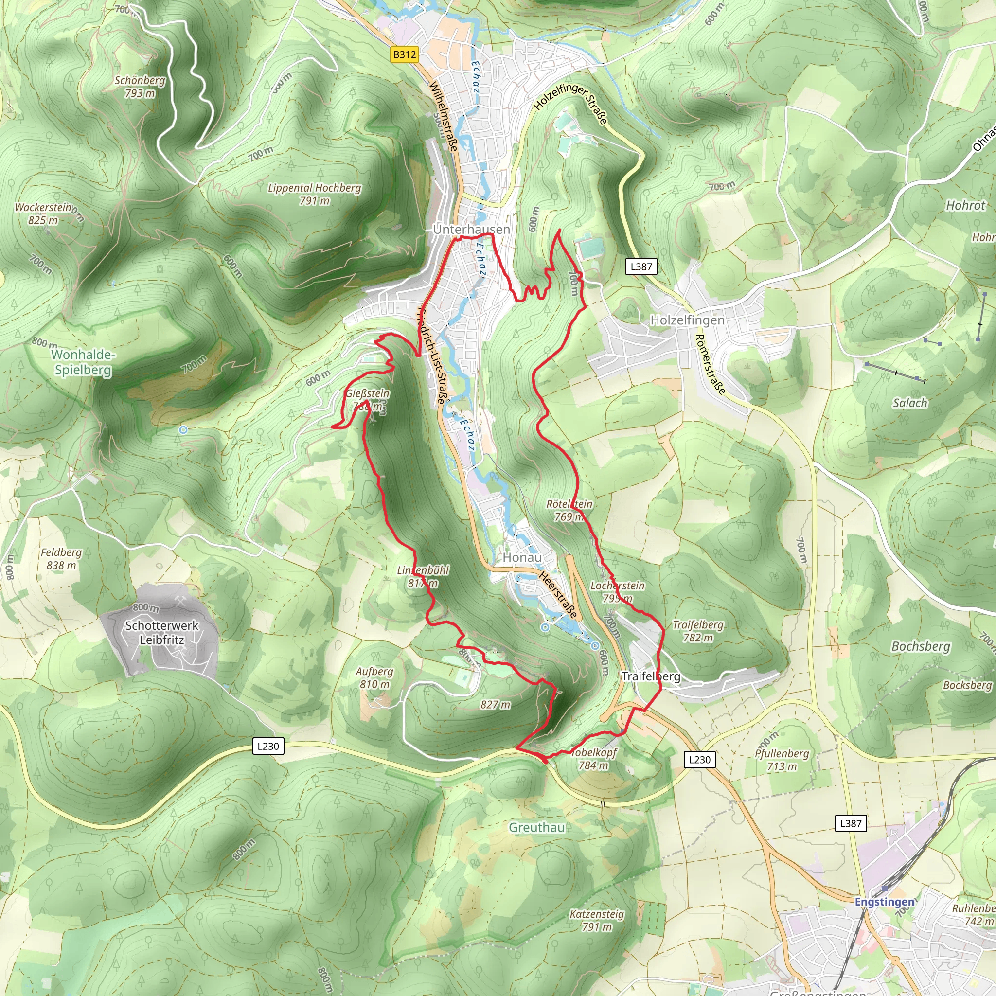 Locherstein, Rotelstein, Gießstein and Alter Lichtenstein Loop mobile static map