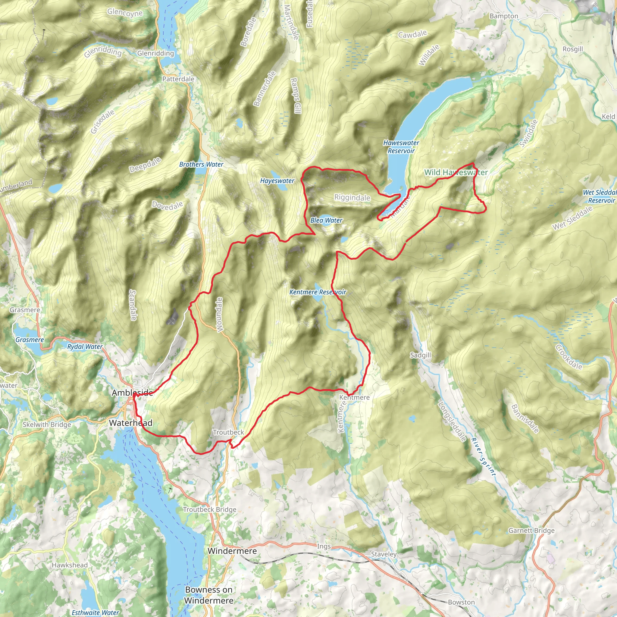 High Street walk from Ambleside mobile static map