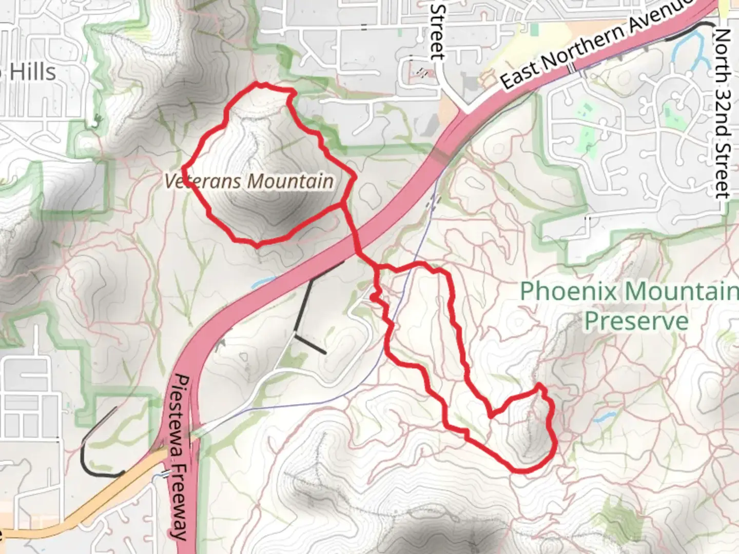 An image depicting the trail Dreamy Draw Nature Trail and Charles M Christiansen Loop Trail and its surrounding area.
