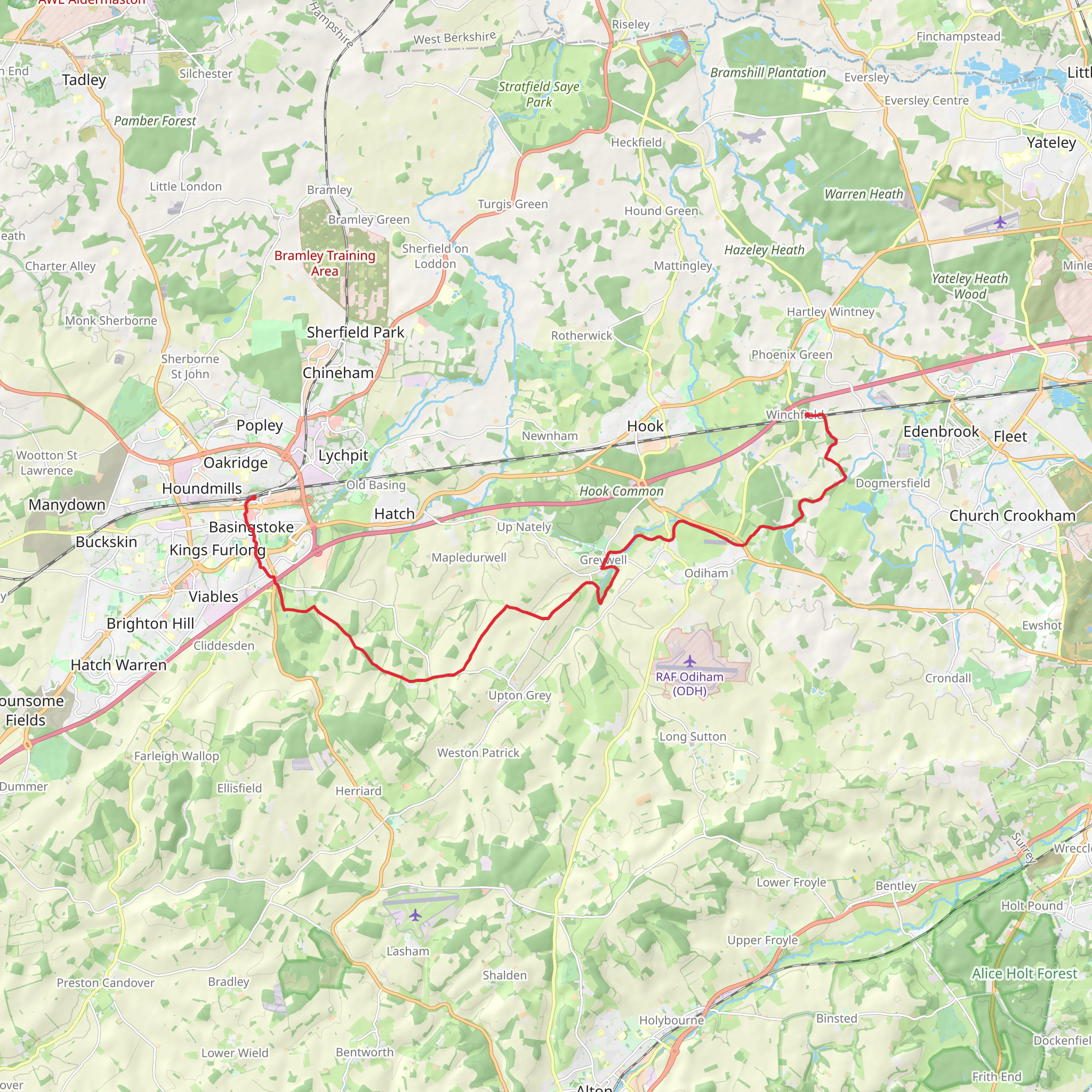 Winchfield to Basingstoke Walk mobile static map