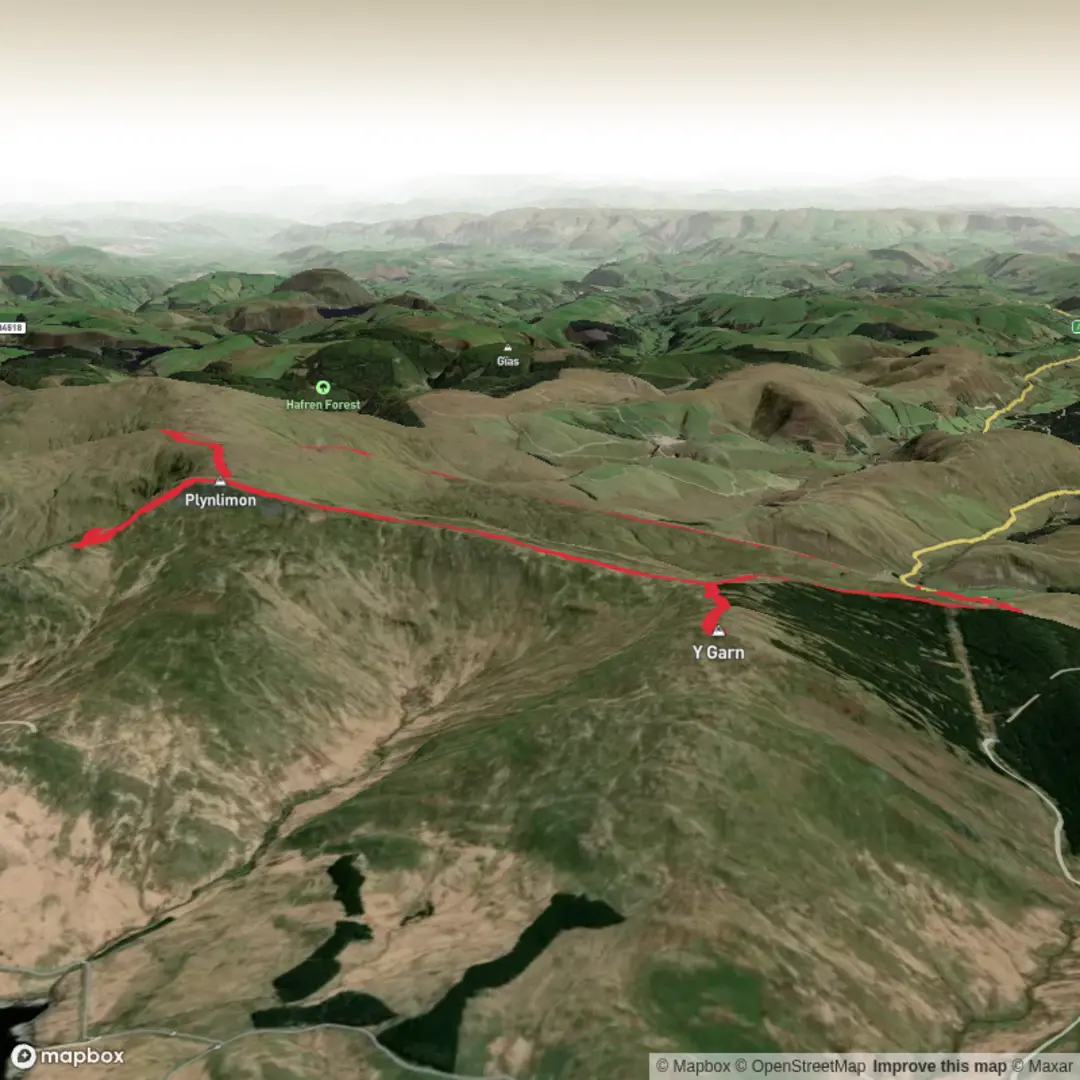 An image depicting the trail Plynlymon & Source of The Wye Ext - Upper Limits UK and its surrounding area.