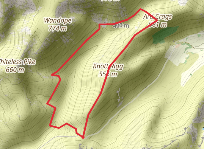 Scenic hiking round trip from Newlands Pass via Knott Rigg and Ard Crags 4.5m 1300ft mobile static map
