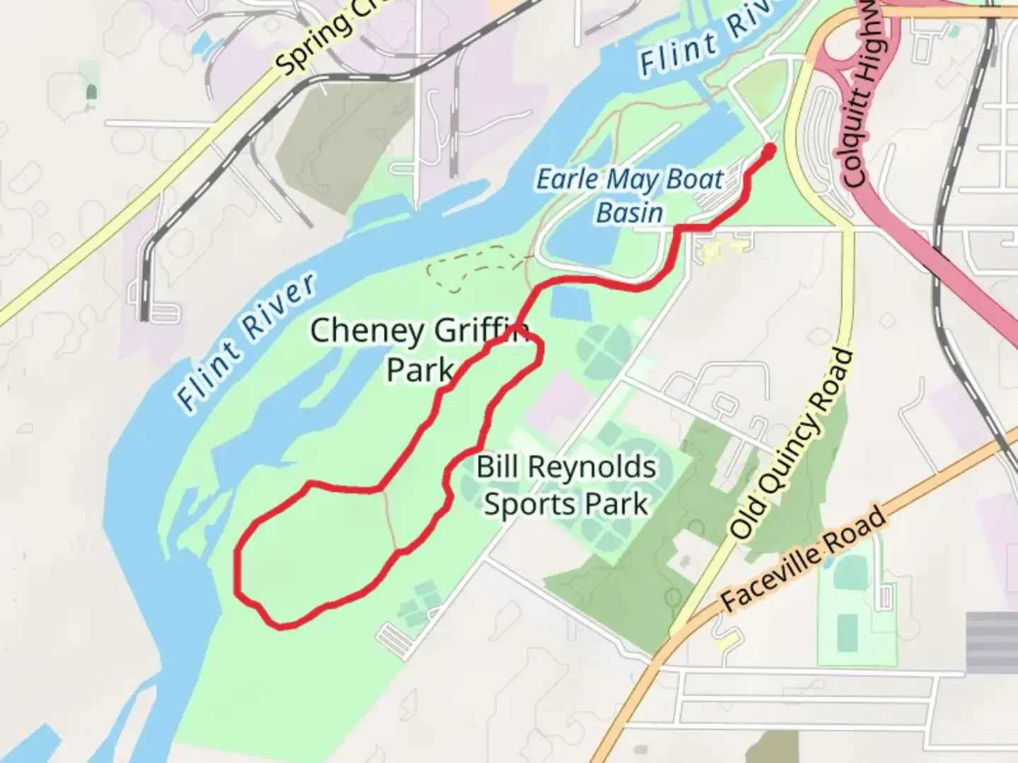 An image depicting the trail Cheney Griffin Park Loop and its surrounding area.