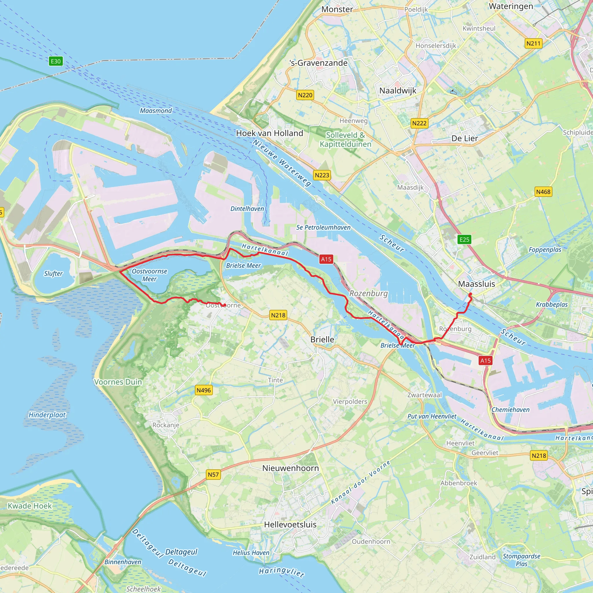 Maassluis to Oostvoorne via Volgerweg and Brielse Gatdam mobile static map