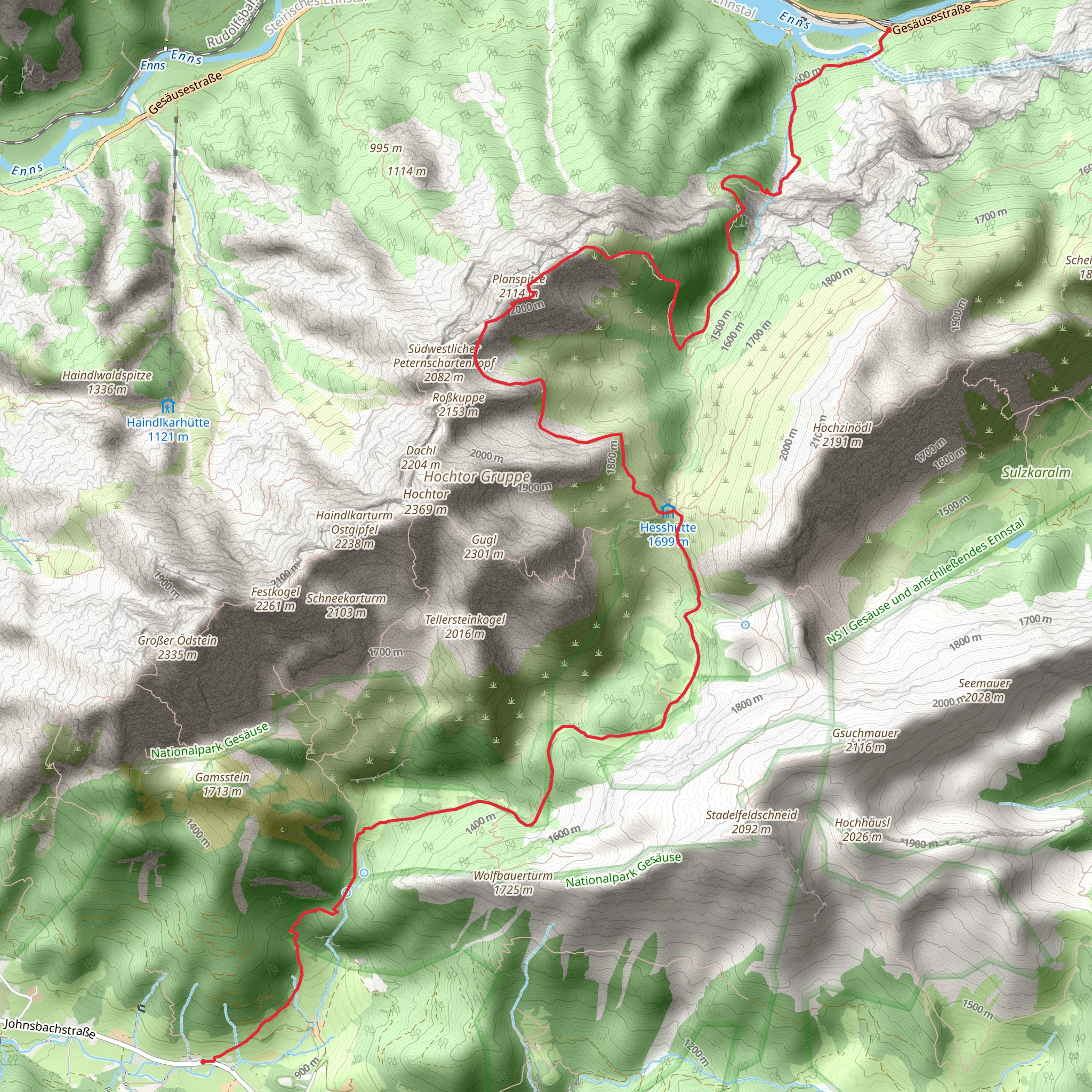 Wasserfallweg to Johnsbach via Planspitze mobile static map
