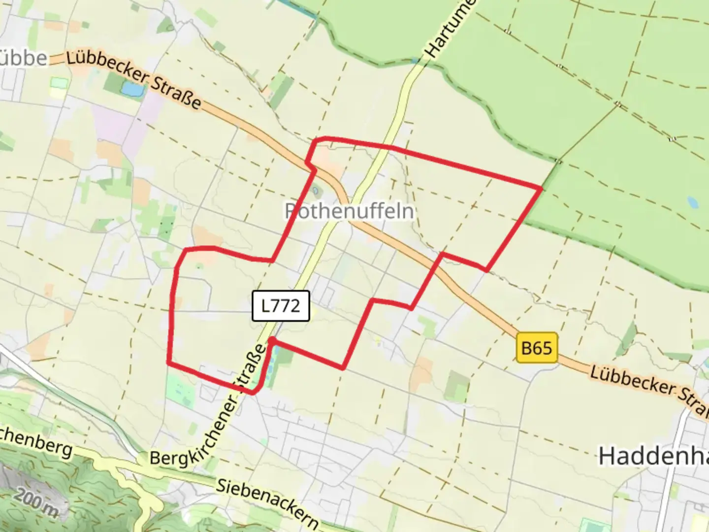 An image depicting the trail Hille rRothenuffeln Loop and its surrounding area.