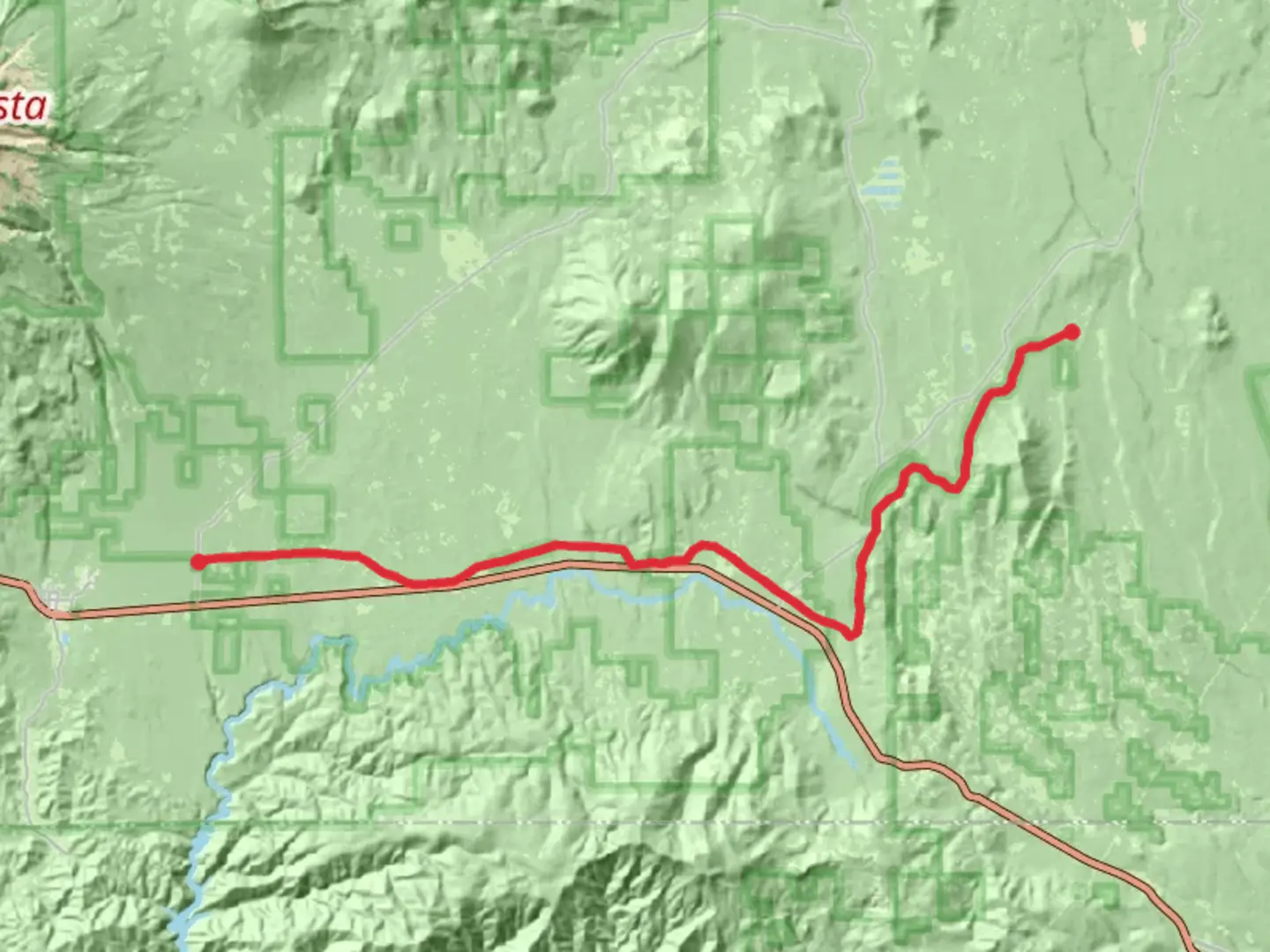 An image depicting the trail Great Shasta Rail Trail and its surrounding area.