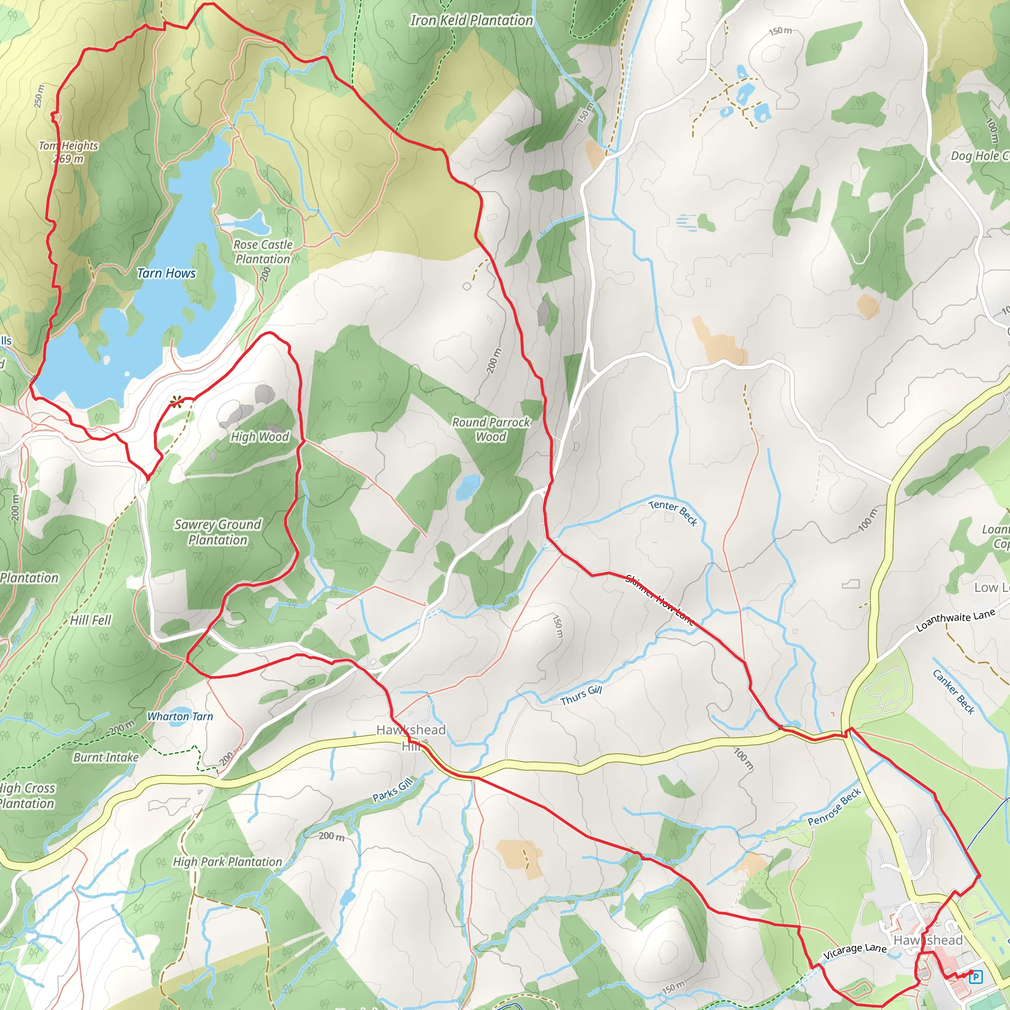 Tarn Hows and Tom Heights Loop Walk mobile static map