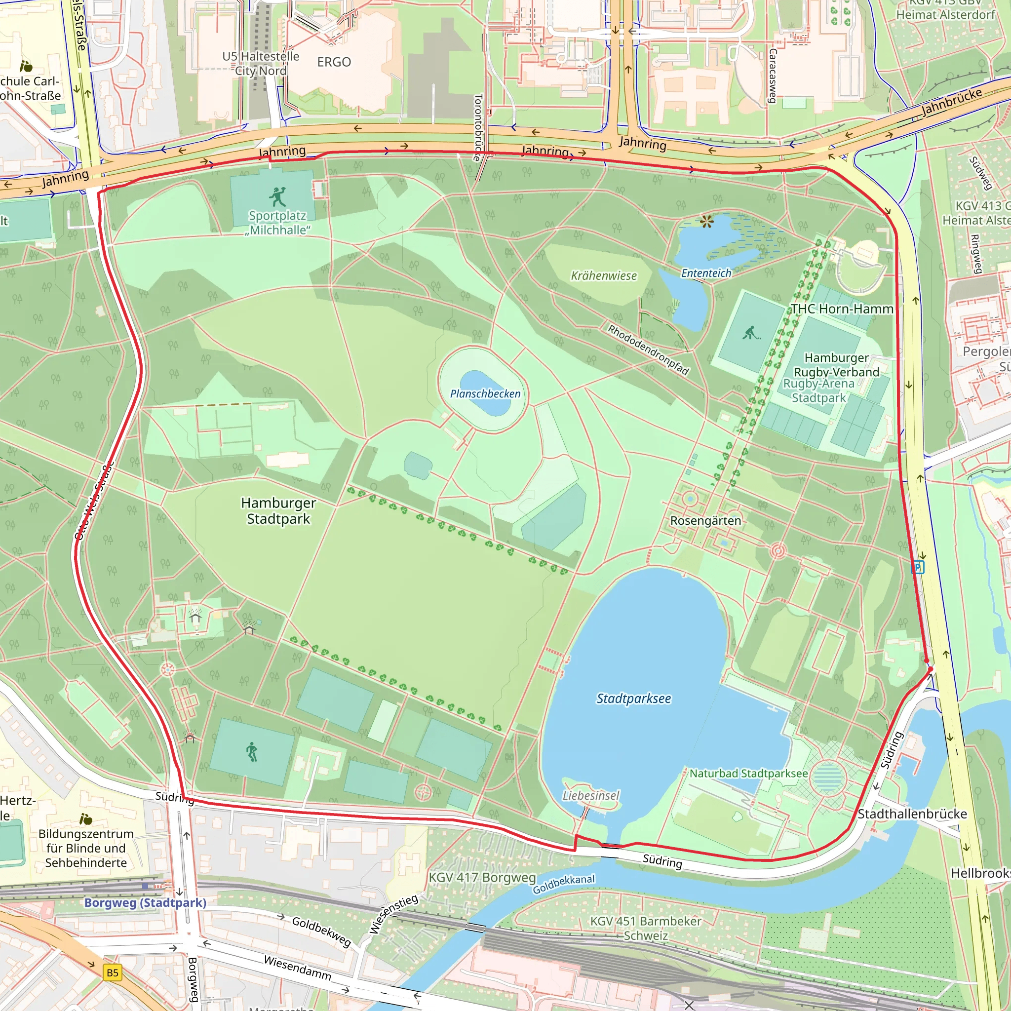 Stadtparksee and Hamburger Stadtpark Loop mobile static map